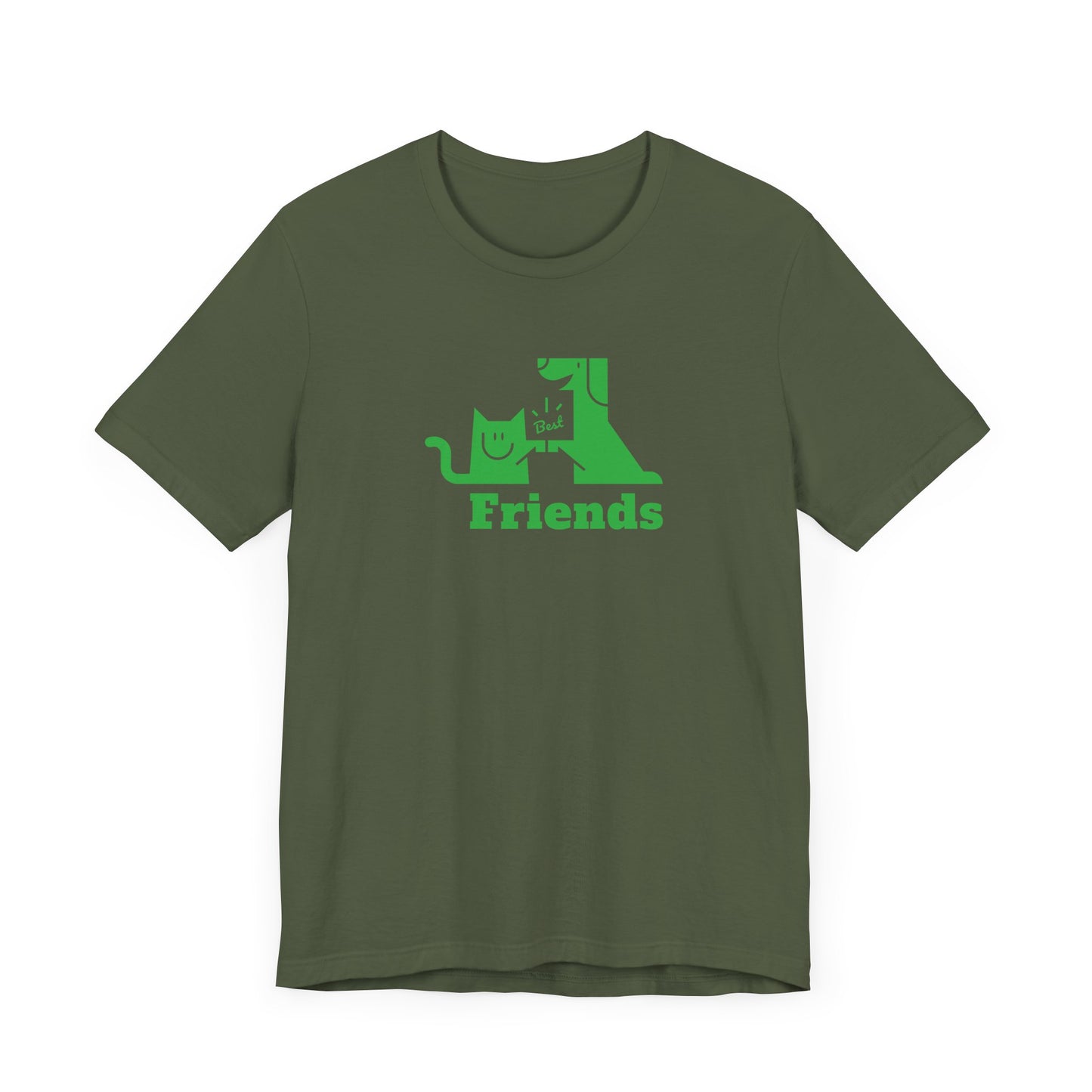 Cat & Dog Hi-5 Each Other Best Friends Green Print Unisex Jersey Short Sleeve Tee