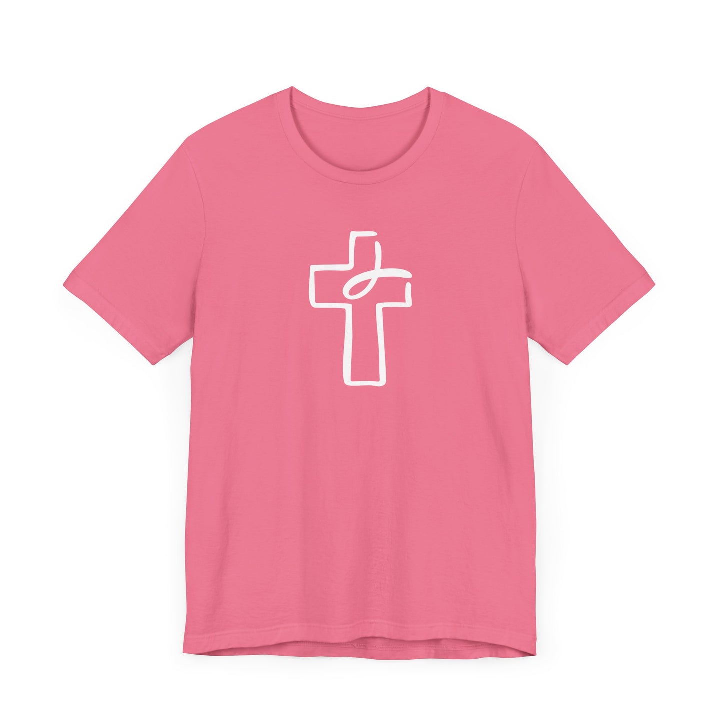 Crucifix Ichthys "Jesus Fish" White Print Unisex Jersey Short Sleeve Tee