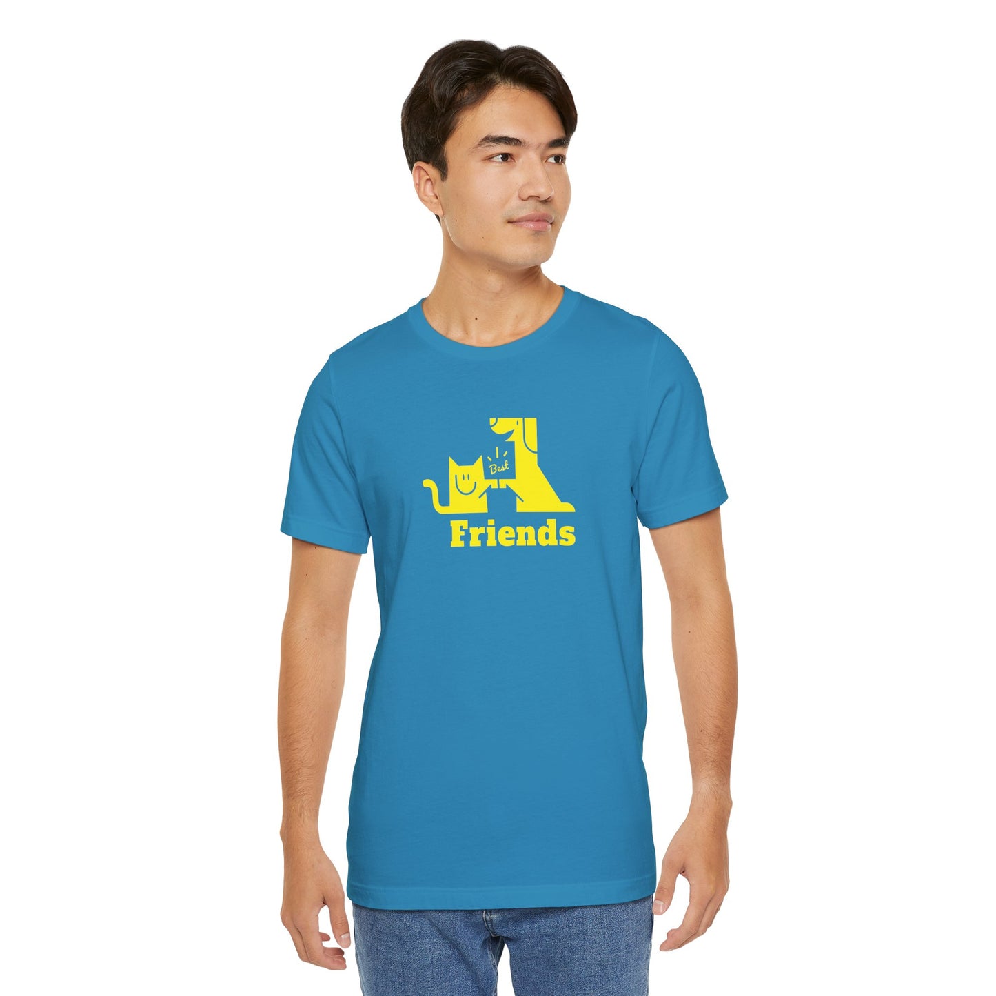 Cat & Dog Hi-5 Each Other Best Friends Yellow Print Unisex Jersey Short Sleeve Tee