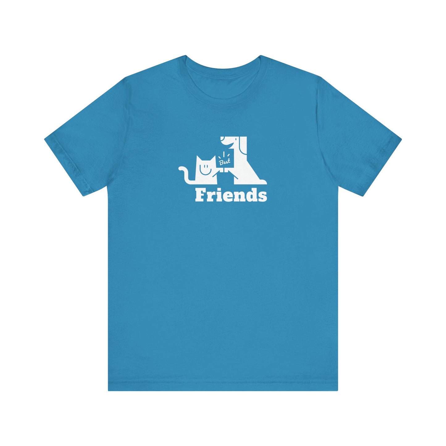 Cat & Dog Hi-5 Each Other Best Friends White Print Unisex Jersey Short Sleeve Tee