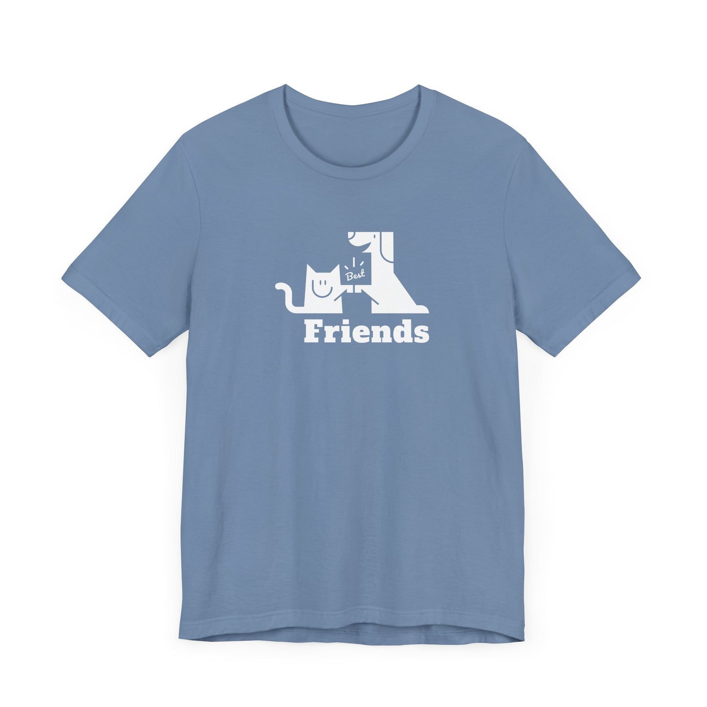 Cat & Dog Hi-5 Each Other Best Friends White Print Unisex Jersey Short Sleeve Tee