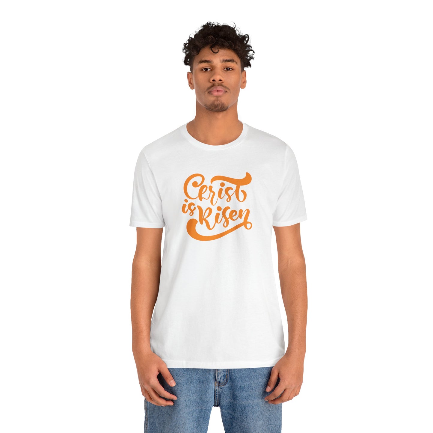 Christ is Risen Orange Print Unisex Jersey Short Sleeve Tee