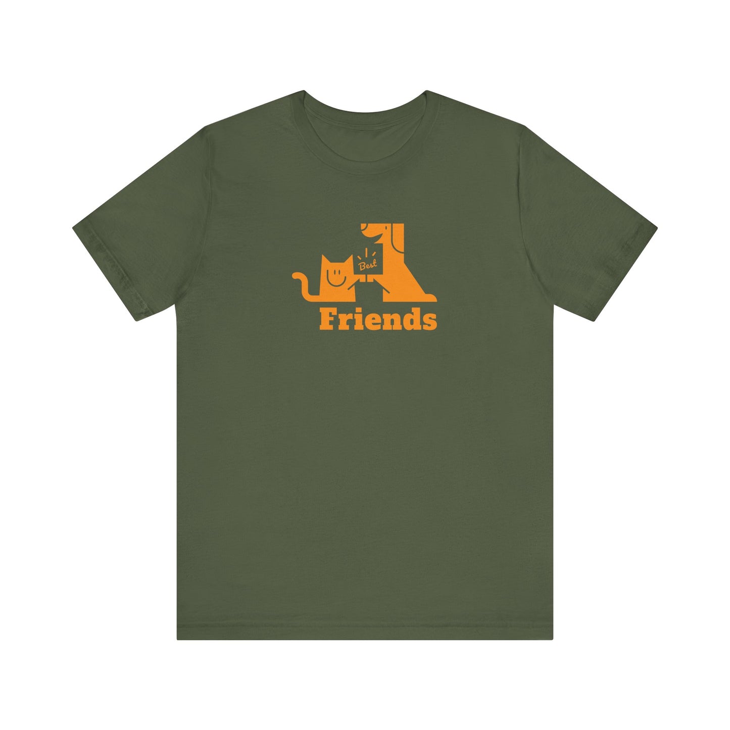 Cat & Dog Hi-5 Each Other Best Friends Orange Print Unisex Jersey Short Sleeve Tee