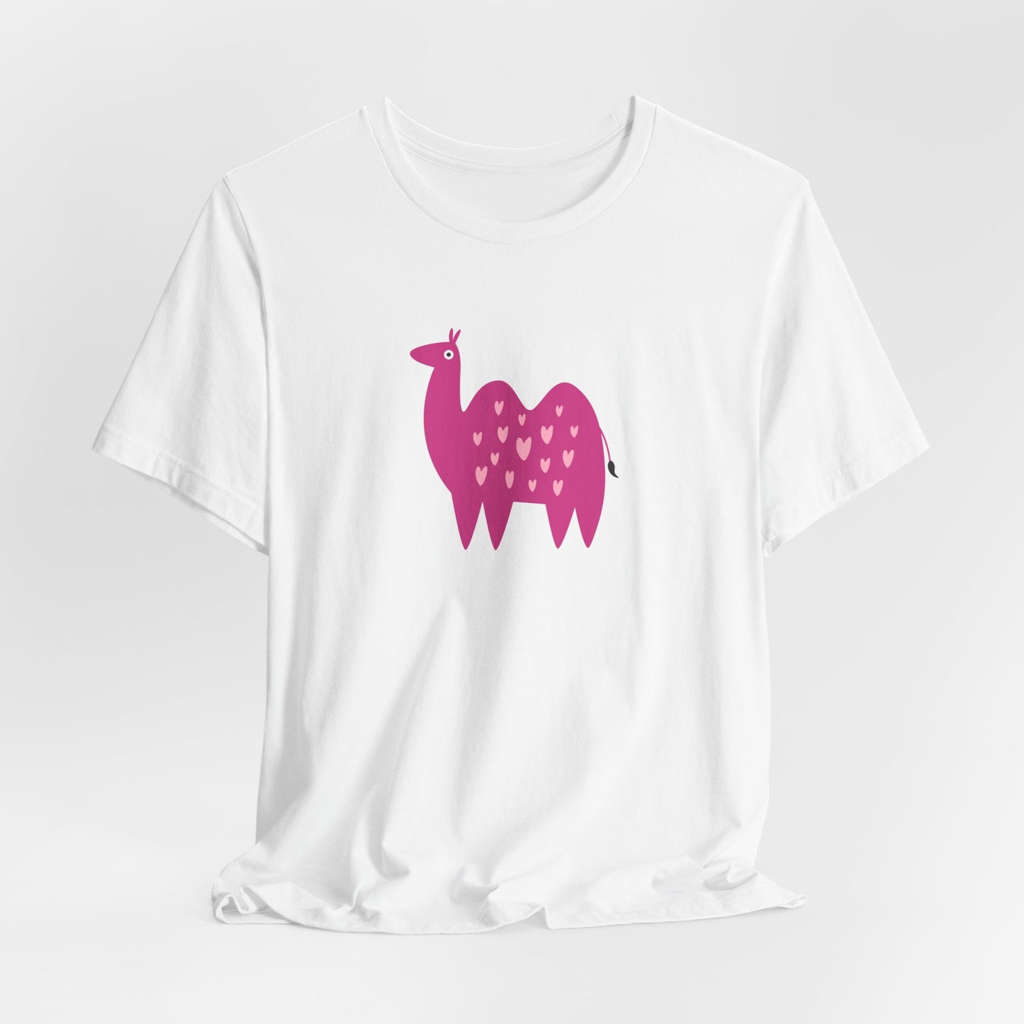 Adorably Quirky Pink Camel With Hearts Unisex Jersey Short Sleeve Tee
