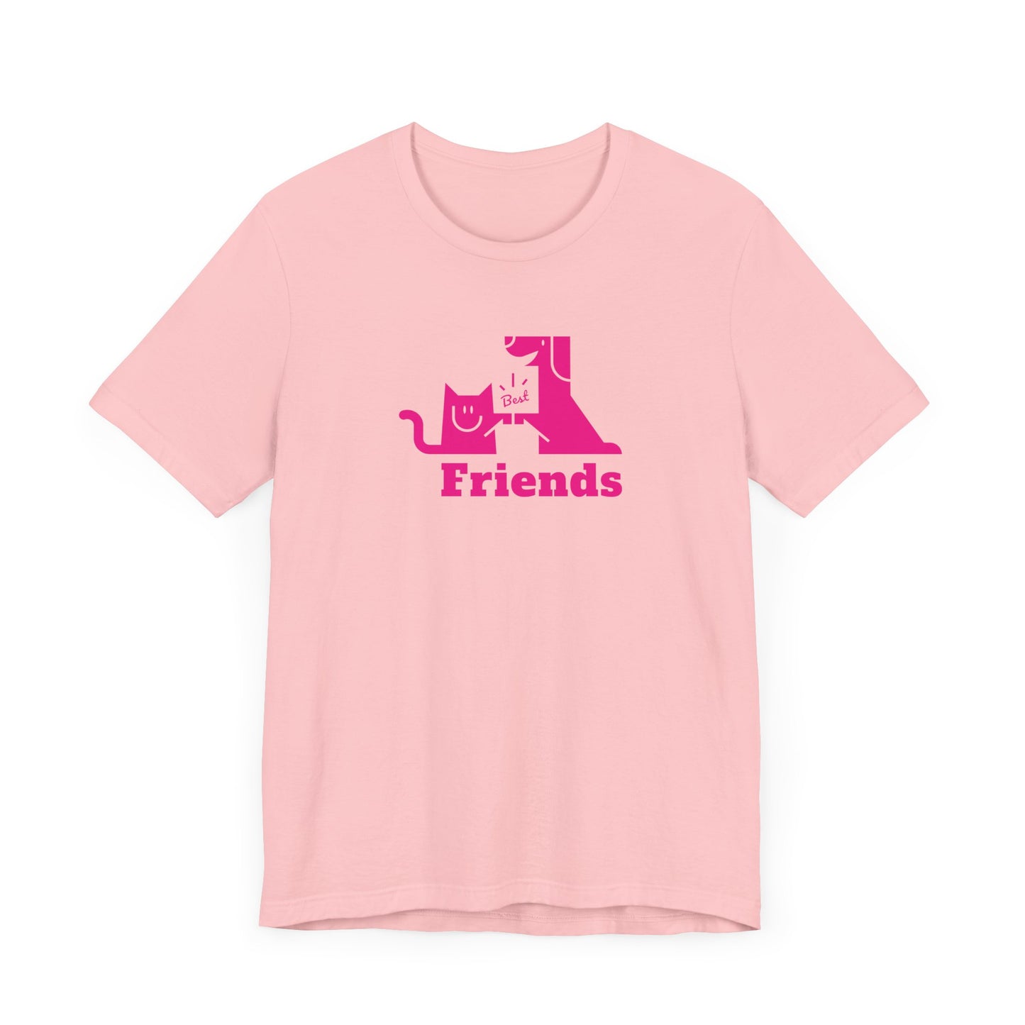 Cat & Dog Hi-5 Each Other Best Friends Pink Print Unisex Jersey Short Sleeve Tee