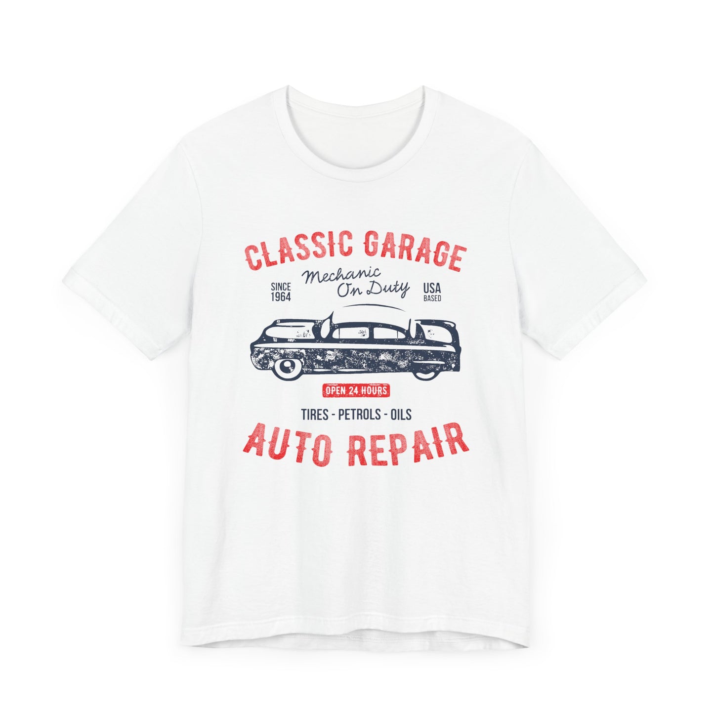 Unisex Jersey Short Sleeve Tee Classic Garage Auto Repair Red Print