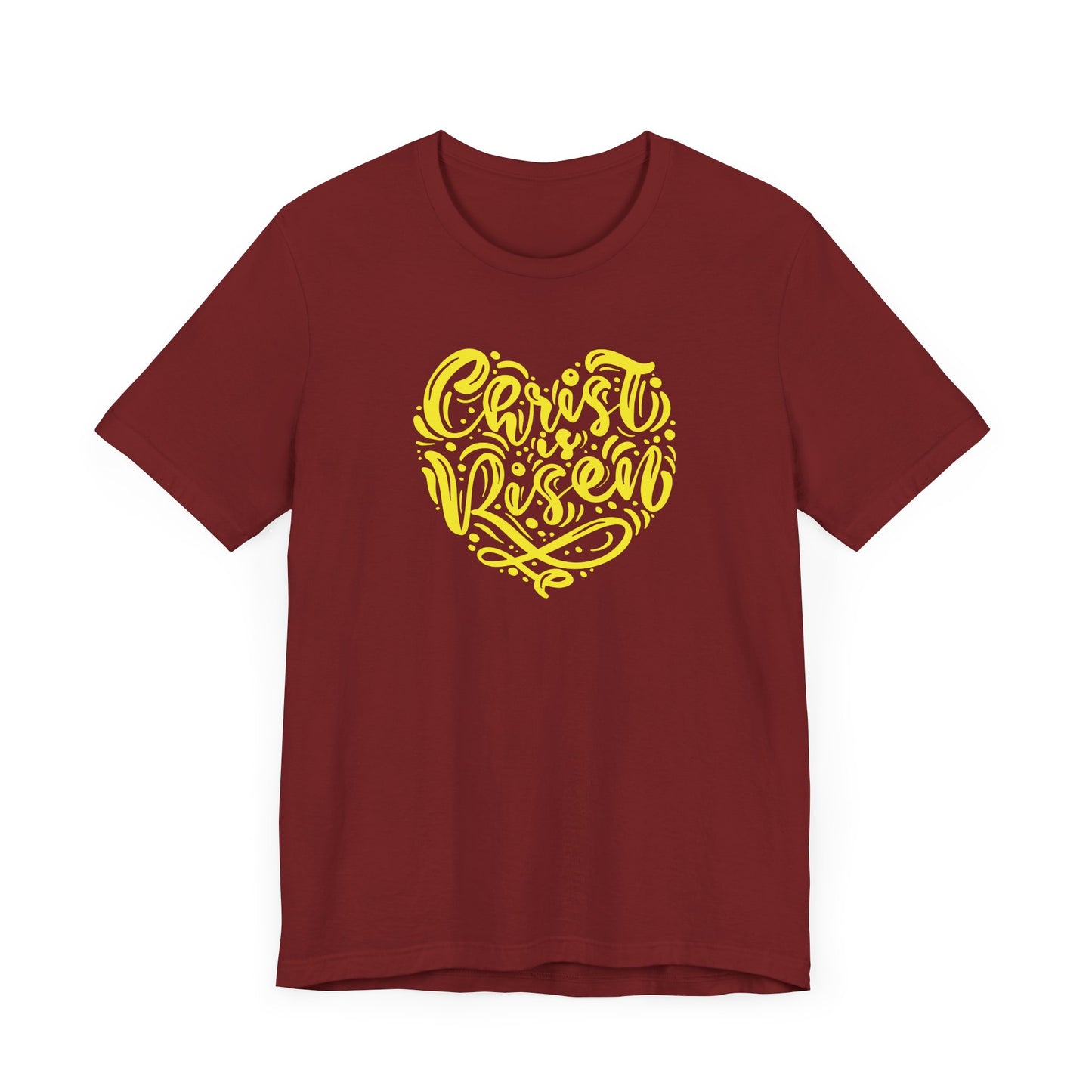 Christ is Risen Heart Shaped Yellow Print Unisex Jersey Short Sleeve Tee