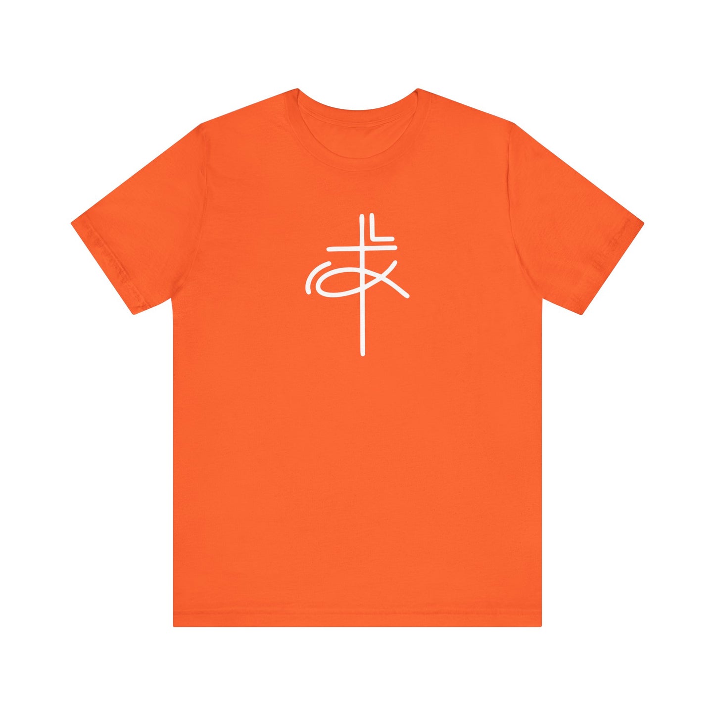 Crucifix Ichthys Jesus Fish White Print Unisex Jersey Short Sleeve Tee