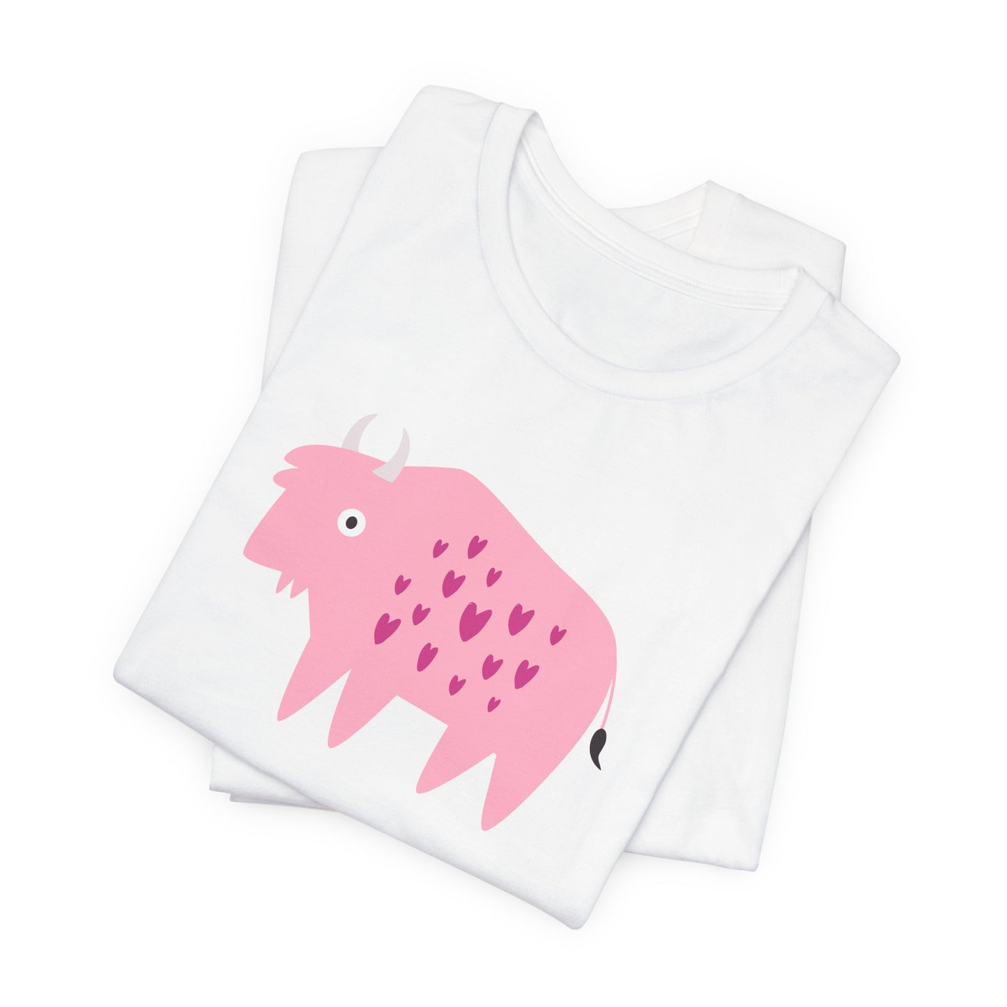 Adorably Quirky Pink Bison With Hearts Unisex Jersey Short Sleeve Tee