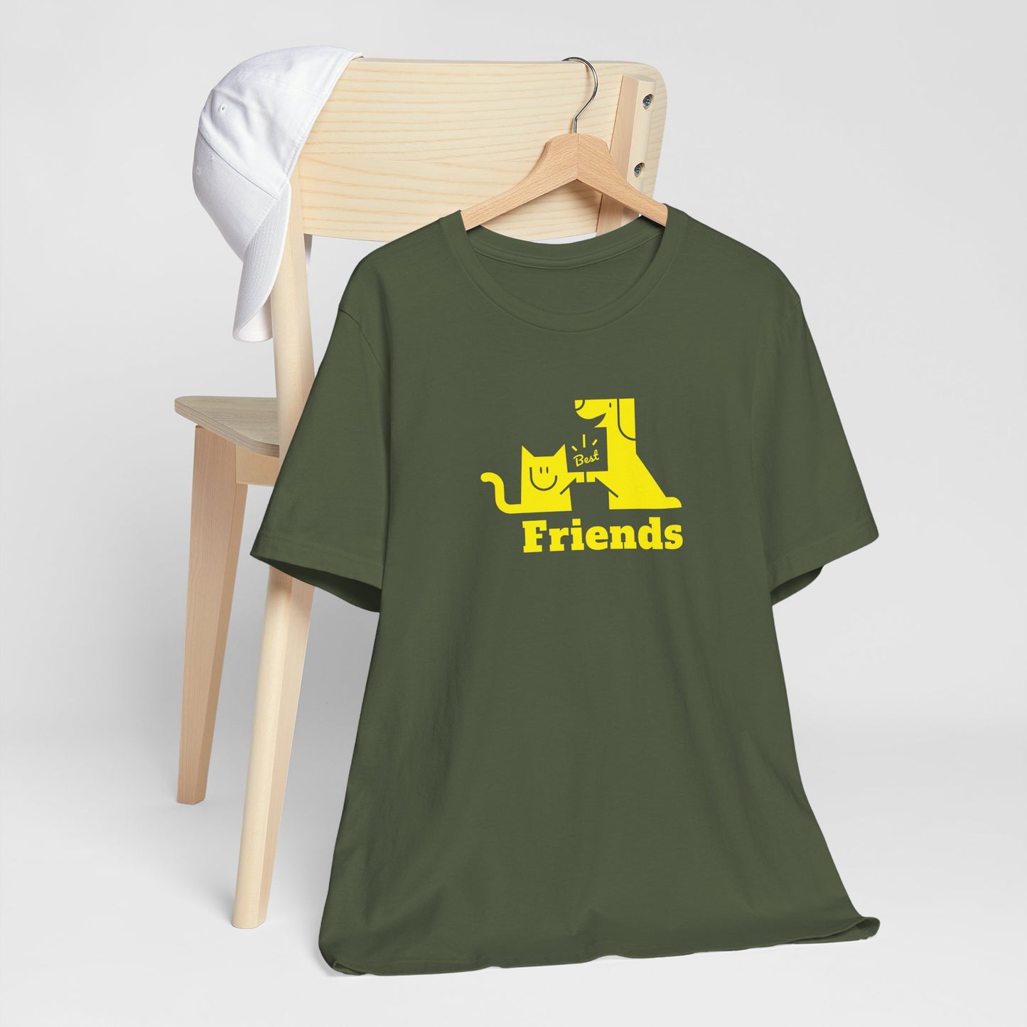 Cat & Dog Hi-5 Each Other Best Friends Yellow Print Unisex Jersey Short Sleeve Tee