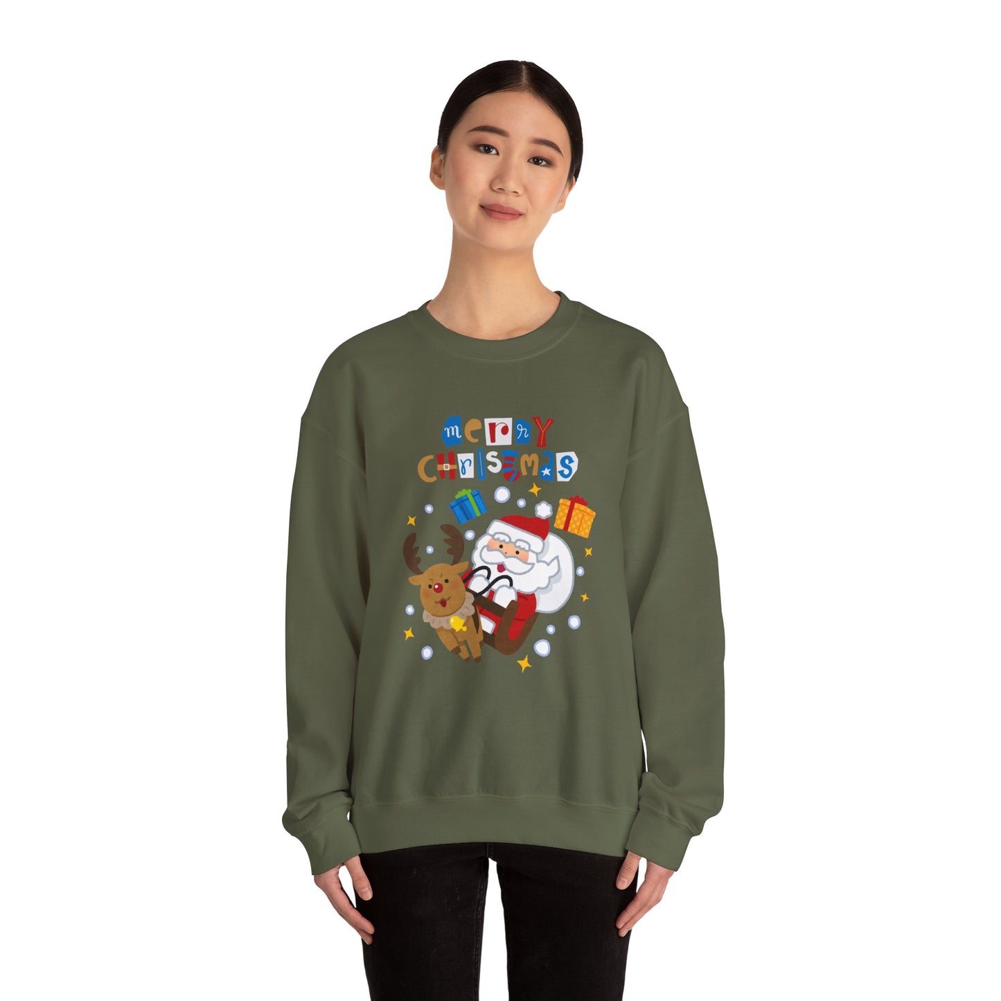 Unisex Heavy Blend Crewneck Sweatshirt Santa & Reindeer Merry Christmas π
π¦β¨