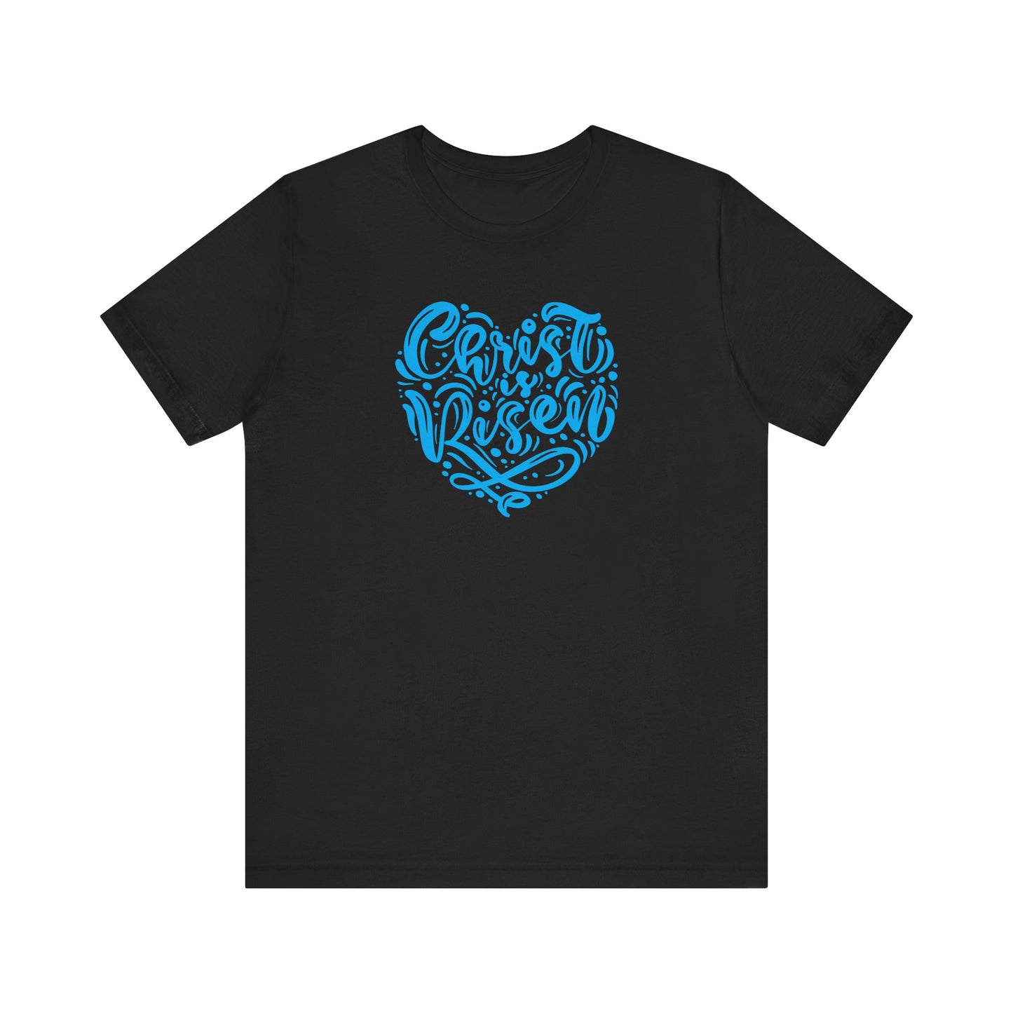 Christ is Risen Heart Shaped Blue Print Unisex Jersey Short Sleeve Tee