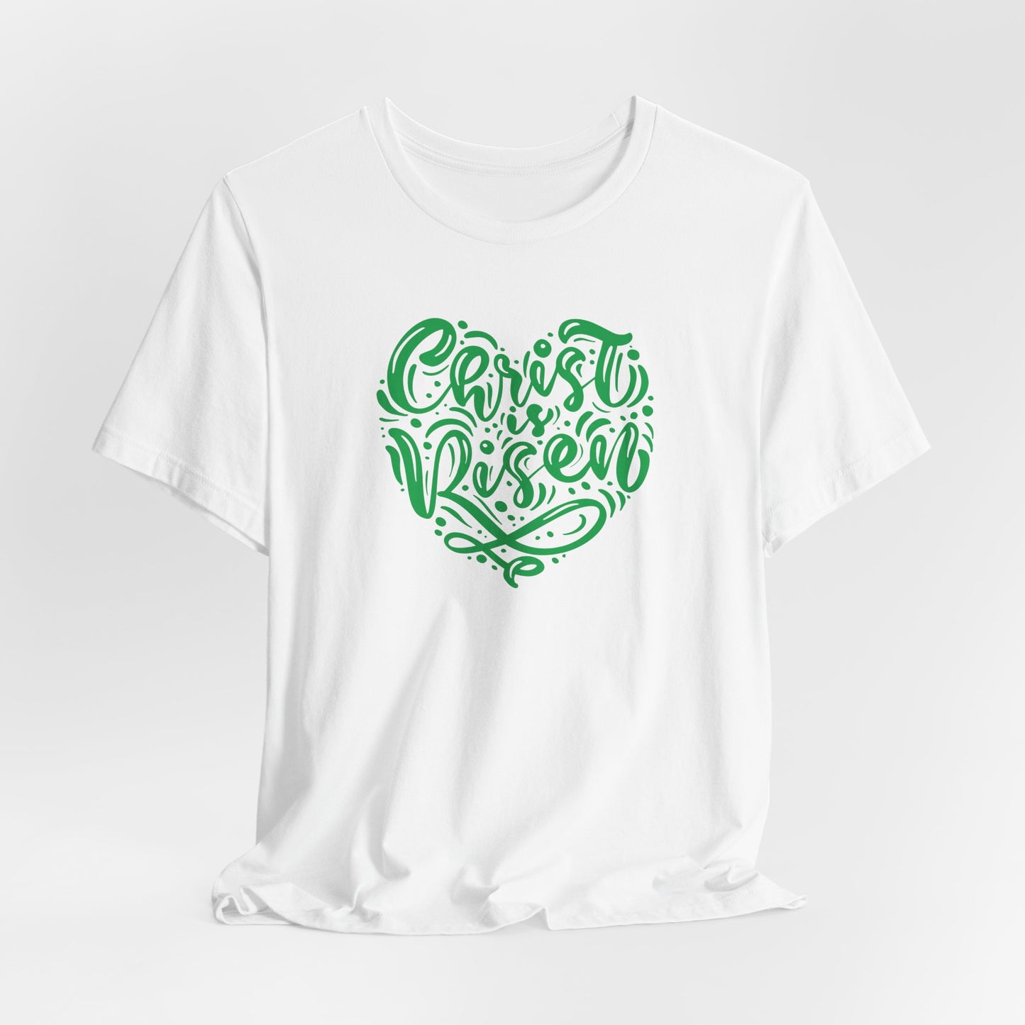 Christ is Risen Heart Shaped Green Print Unisex Jersey Short Sleeve Tee