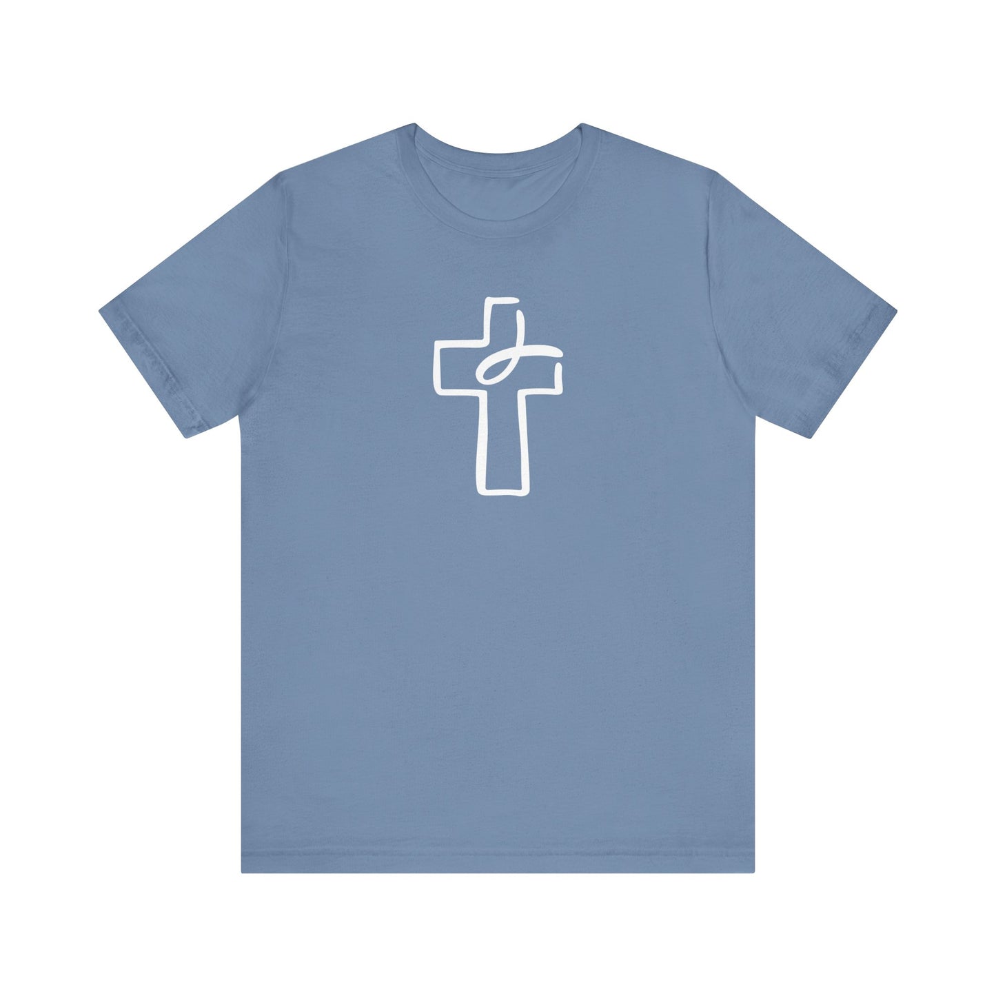 Crucifix Ichthys "Jesus Fish" White Print Unisex Jersey Short Sleeve Tee