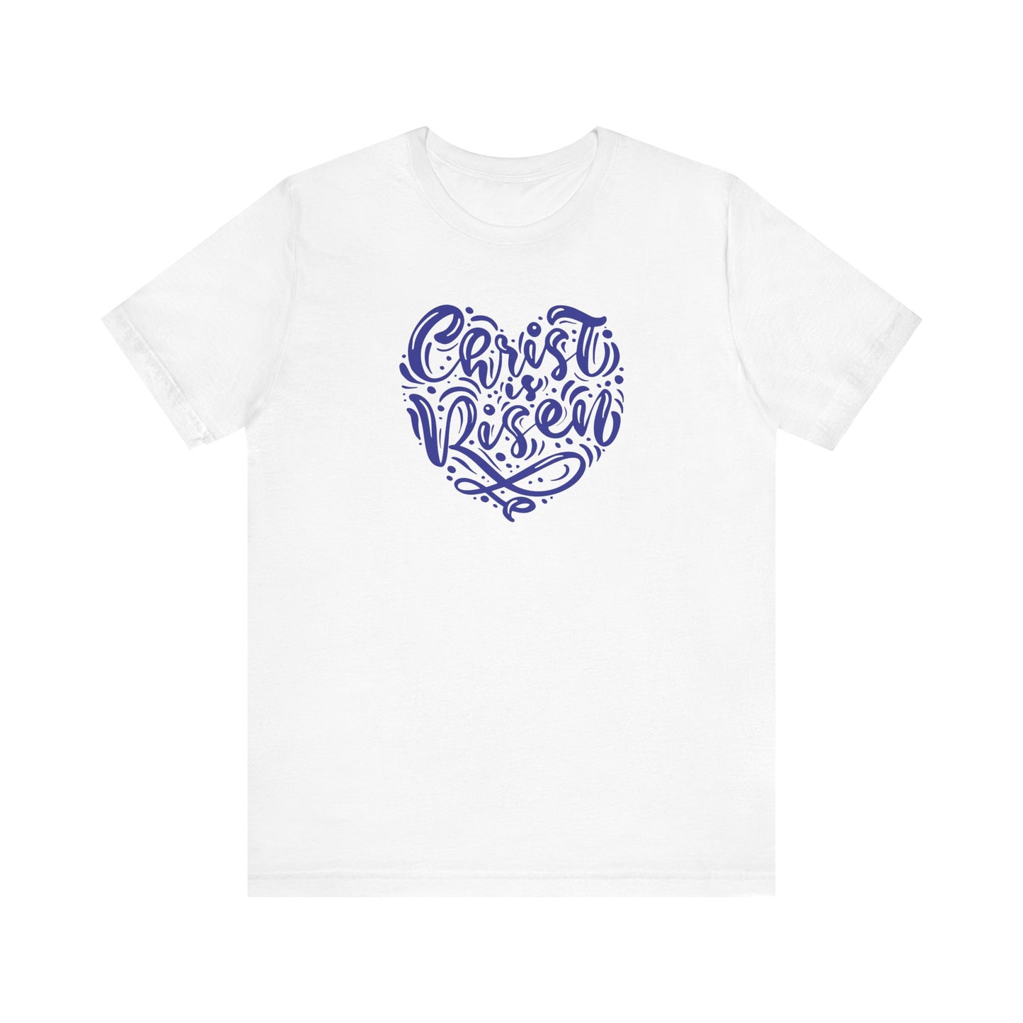 Christ is Risen Heart Shaped Navy Print Unisex Jersey Short Sleeve Tee