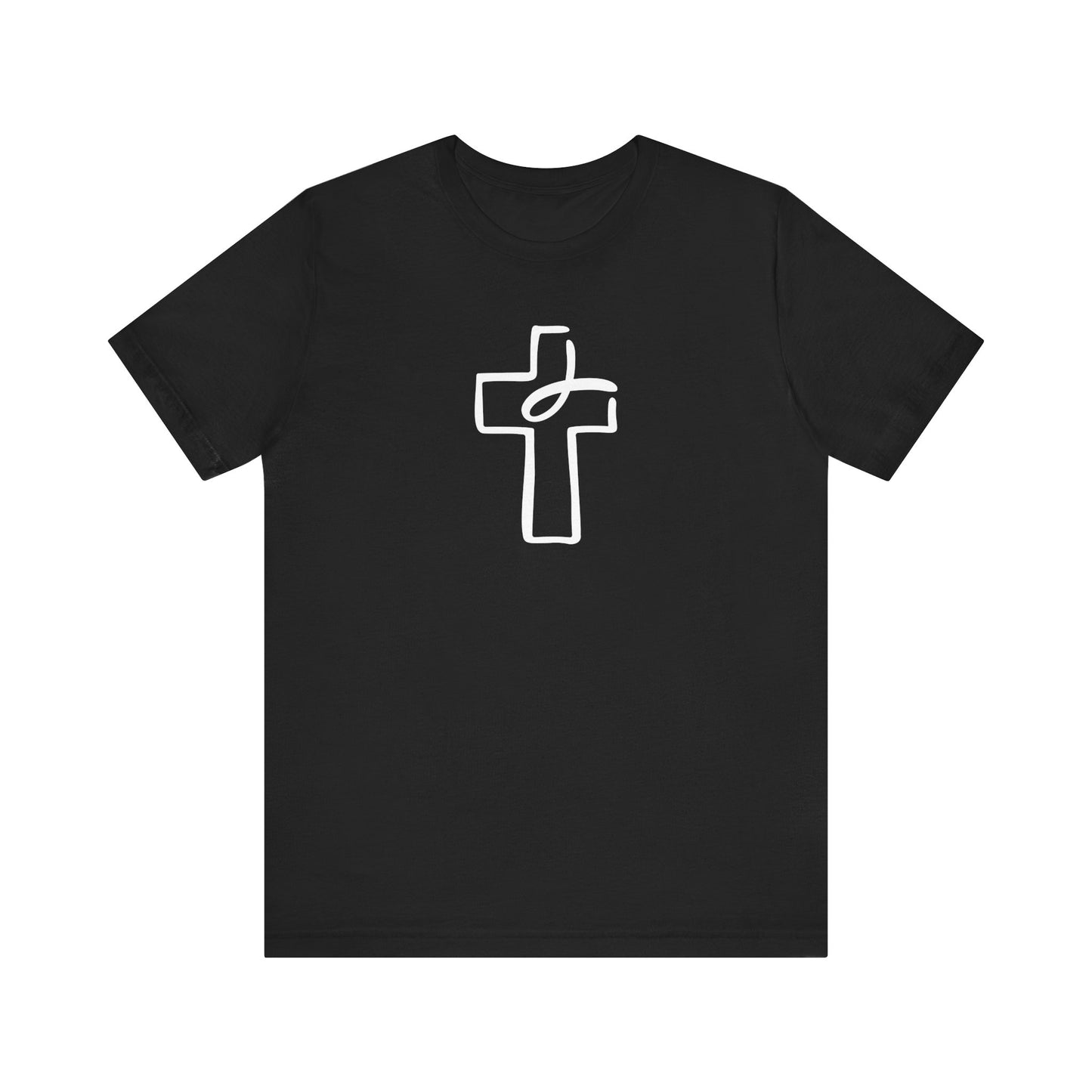 Crucifix Ichthys "Jesus Fish" White Print Unisex Jersey Short Sleeve Tee