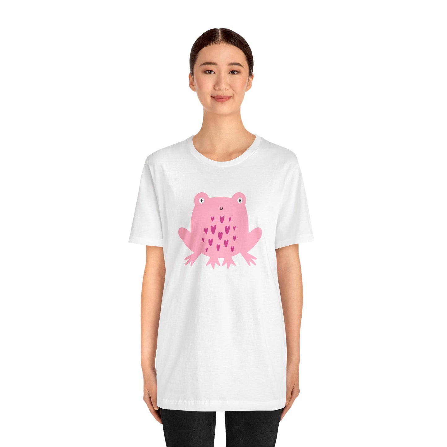 Adorable Pink Frog with Hearts Unisex Jersey Short Sleeve Tee