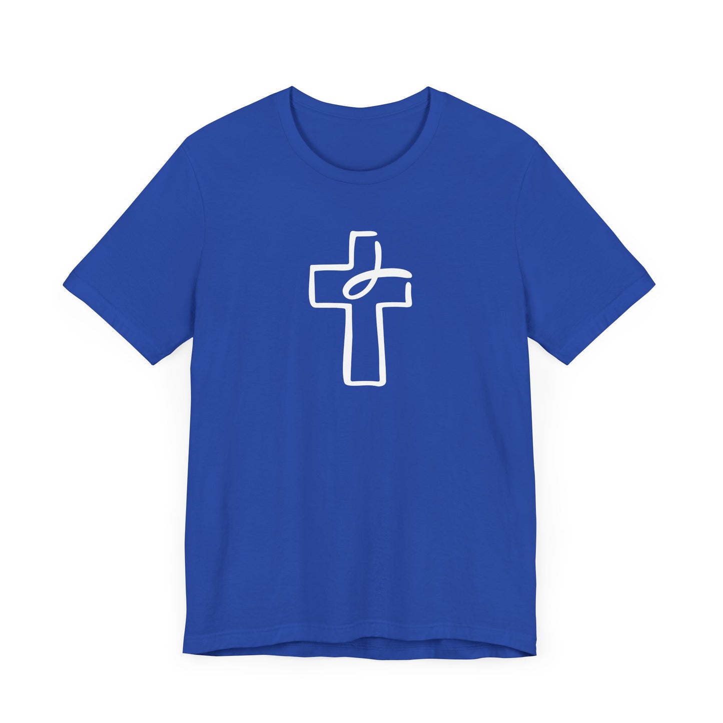 Crucifix Ichthys "Jesus Fish" White Print Unisex Jersey Short Sleeve Tee