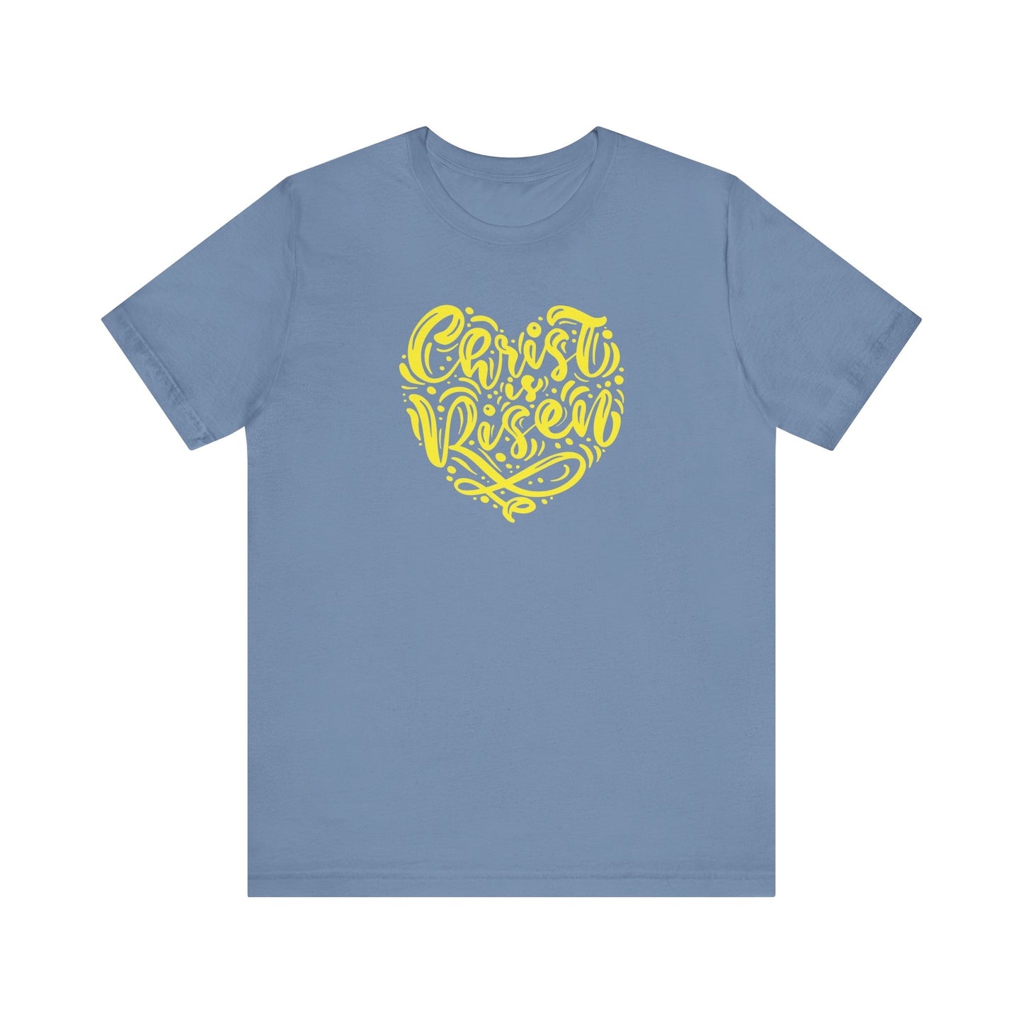 Christ is Risen Heart Shaped Yellow Print Unisex Jersey Short Sleeve Tee