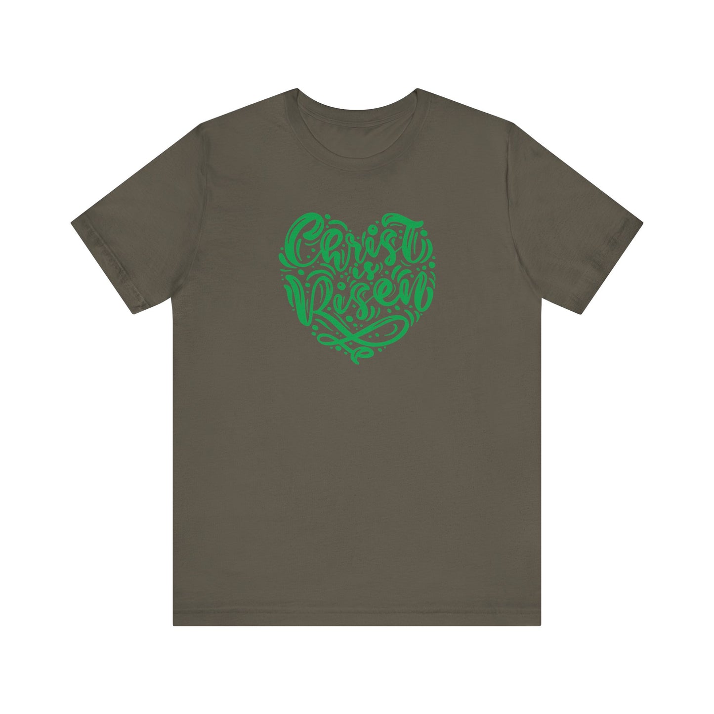 Christ is Risen Heart Shaped Green Print Unisex Jersey Short Sleeve Tee