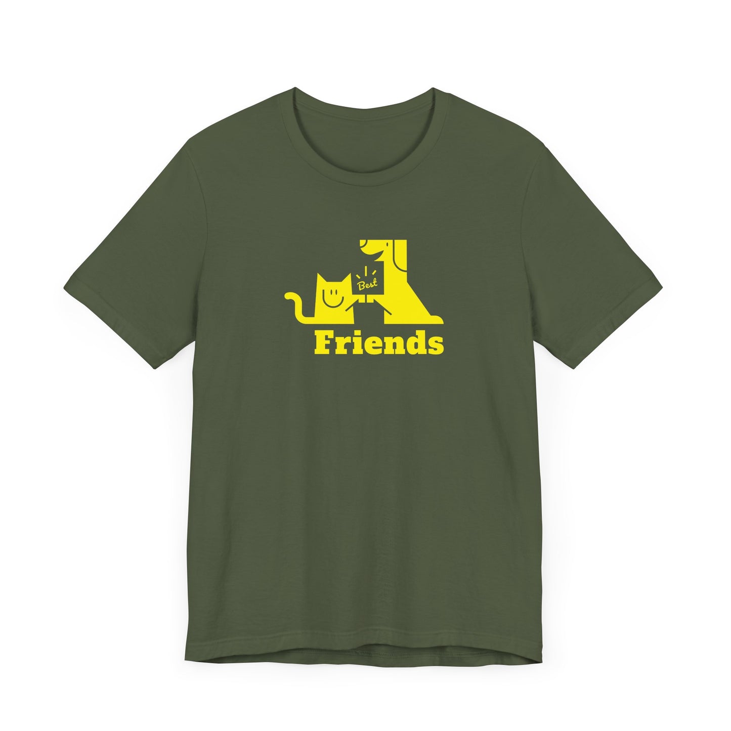 Cat & Dog Hi-5 Each Other Best Friends Yellow Print Unisex Jersey Short Sleeve Tee