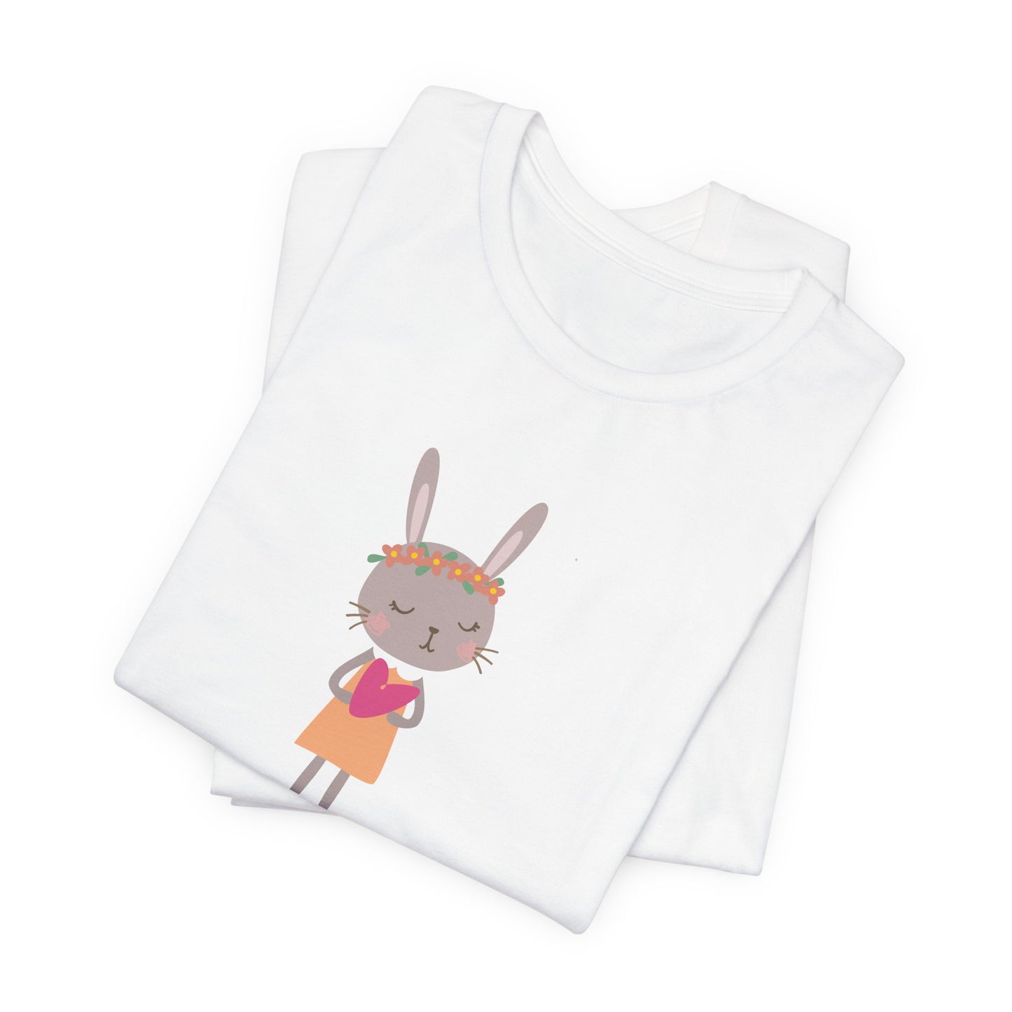 Bunny Love Whimsical Girl Rabbit with Spring Flowers Unisex Jersey Short Sleeve Tee