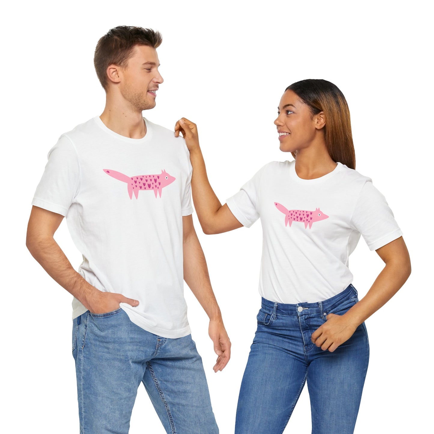 Foxy Love Fest Adorable Pink Fox with Hearts Unisex Jersey Short Sleeve Tee