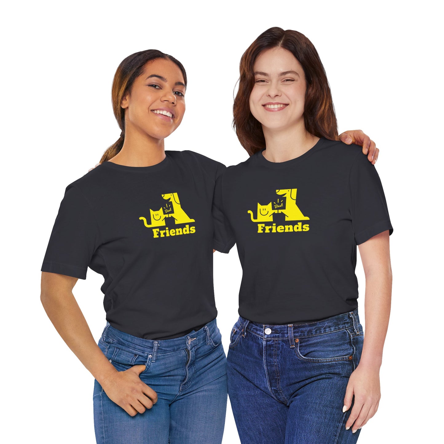 Cat & Dog Hi-5 Each Other Best Friends Yellow Print Unisex Jersey Short Sleeve Tee