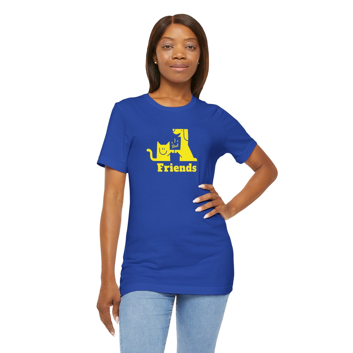Cat & Dog Hi-5 Each Other Best Friends Yellow Print Unisex Jersey Short Sleeve Tee