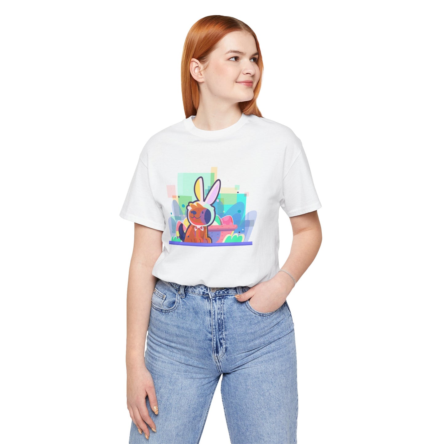 Doggone Cute Easter Bunny Woof-tastic Egg-citing Fun Unisex Jersey Short Sleeve Tee
