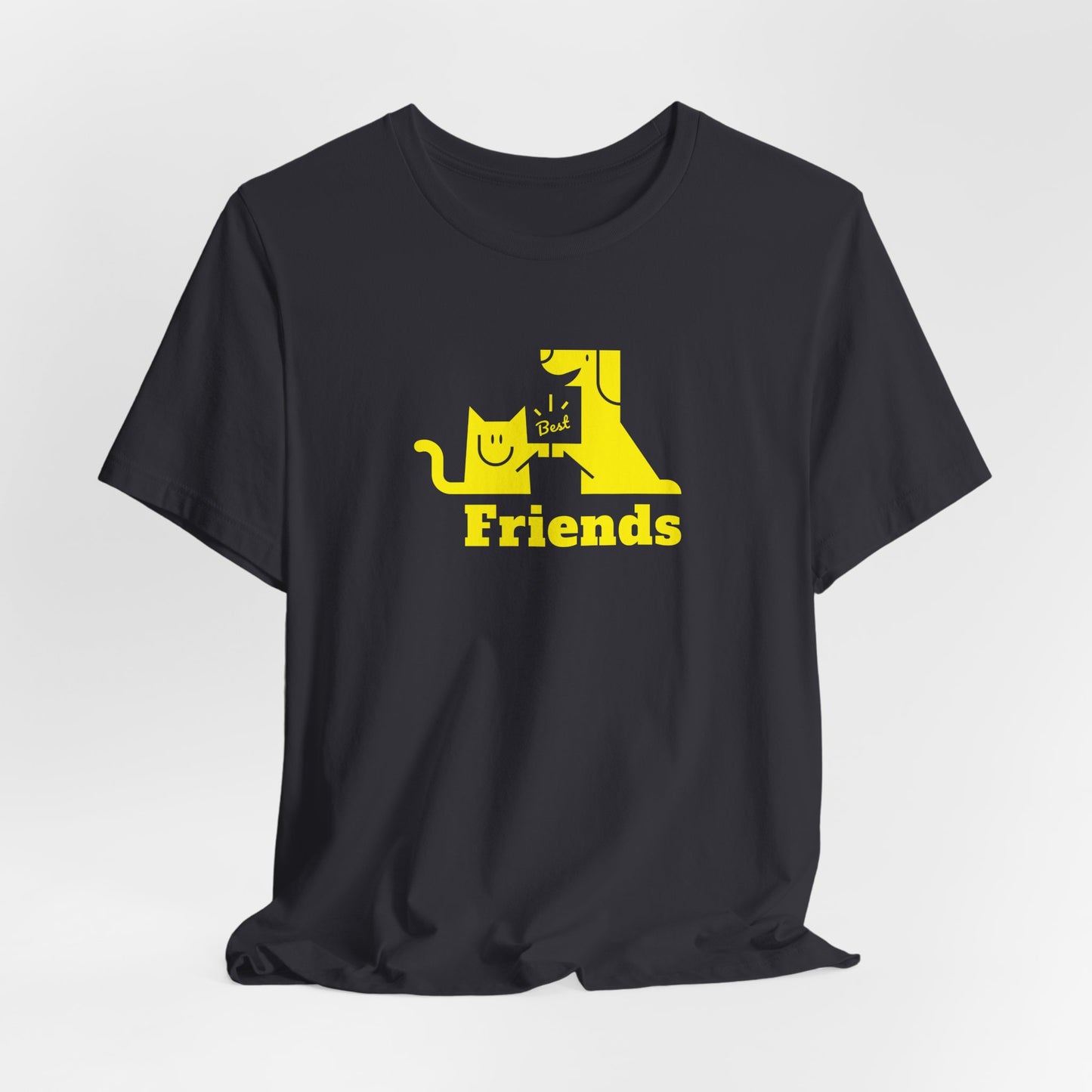 Cat & Dog Hi-5 Each Other Best Friends Yellow Print Unisex Jersey Short Sleeve Tee