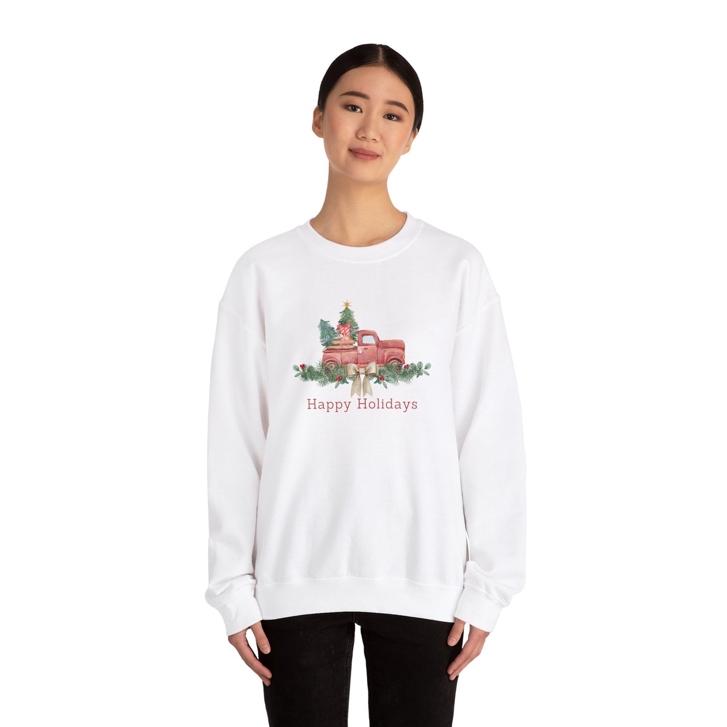 Unisex Heavy Blend Crewneck Sweatshirt Happy Holidays with Red Truck πβ¨