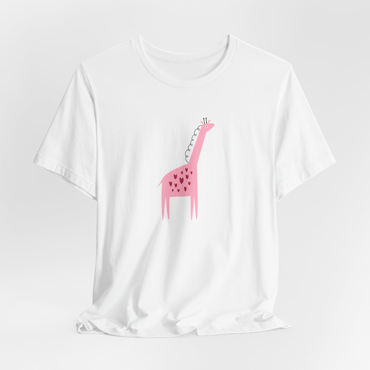 Adorable Pink Giraffe with Hearts Unisex Jersey Short Sleeve Tee