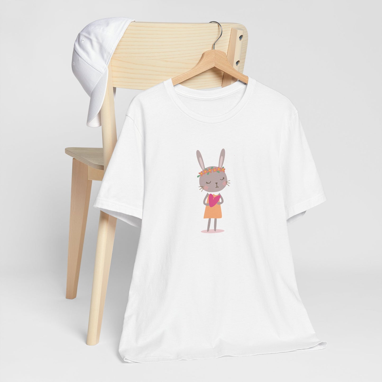 Bunny Love Whimsical Girl Rabbit with Spring Flowers Unisex Jersey Short Sleeve Tee