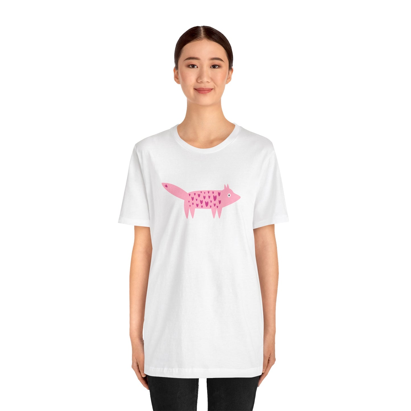 Foxy Love Fest Adorable Pink Fox with Hearts Unisex Jersey Short Sleeve Tee