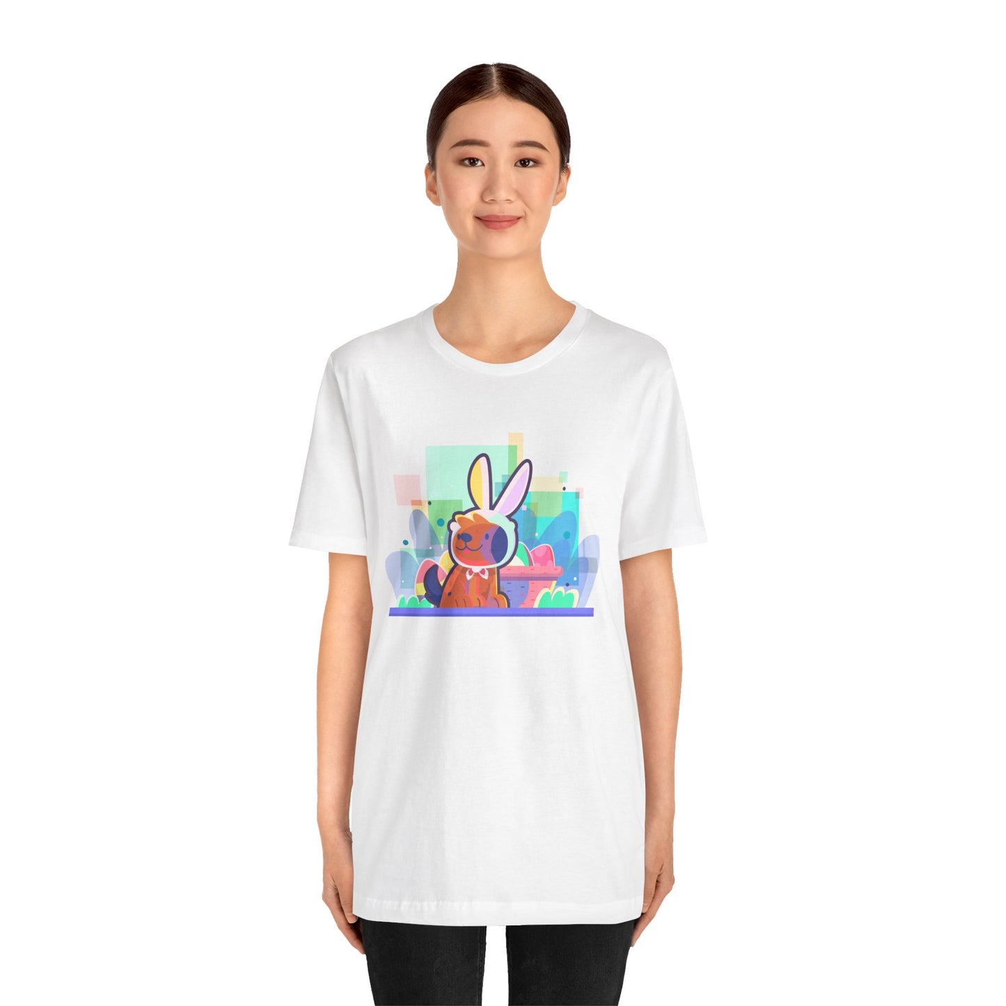 Doggone Cute Easter Bunny Woof-tastic Egg-citing Fun Unisex Jersey Short Sleeve Tee