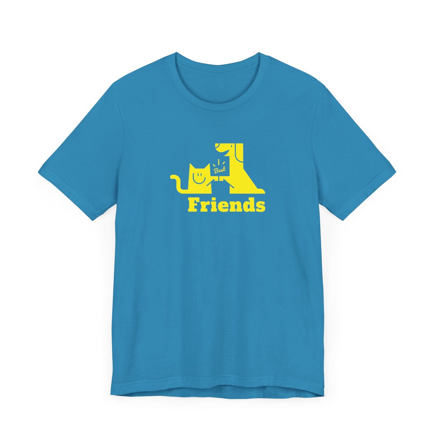 Cat & Dog Hi-5 Each Other Best Friends Yellow Print Unisex Jersey Short Sleeve Tee