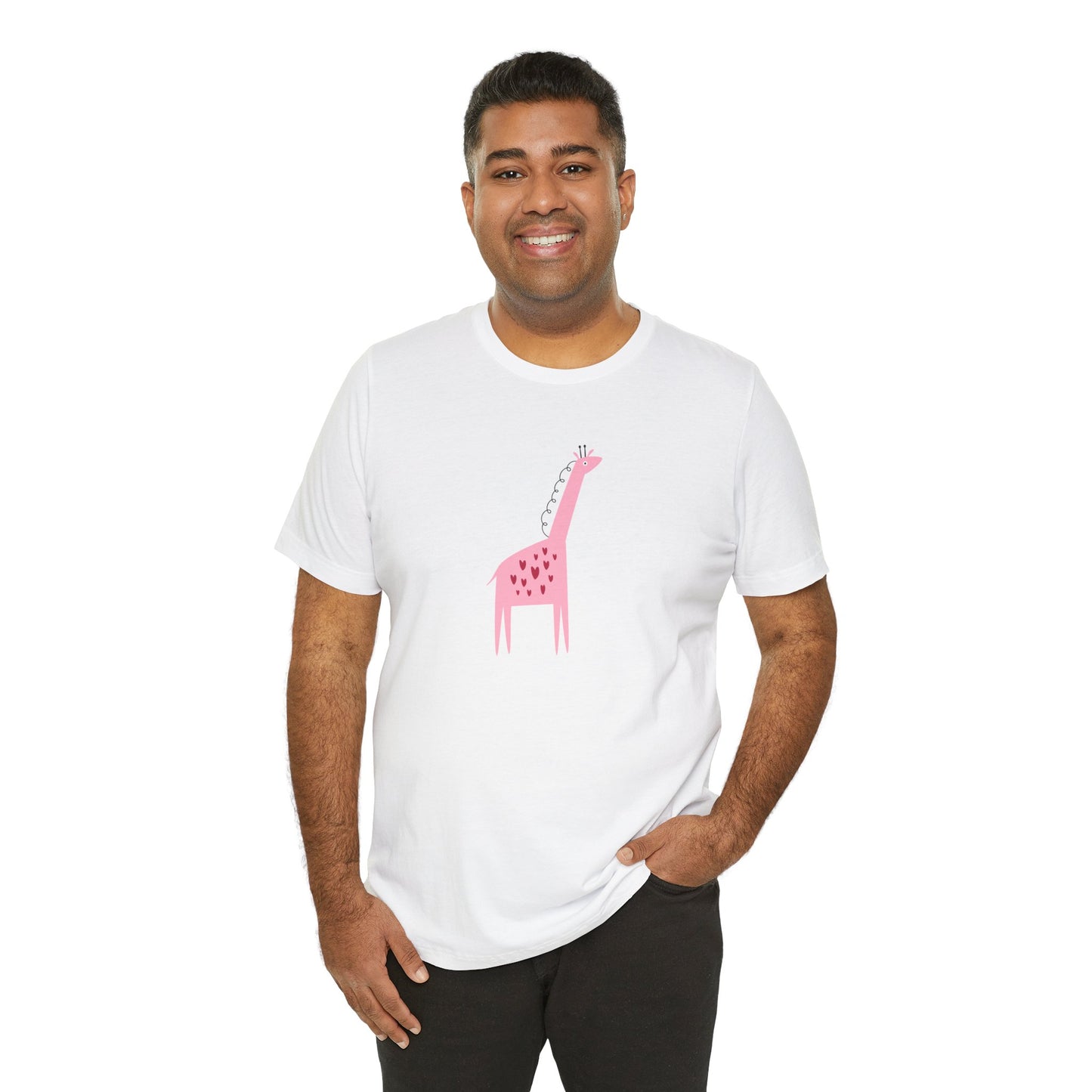 Adorable Pink Giraffe with Hearts Unisex Jersey Short Sleeve Tee