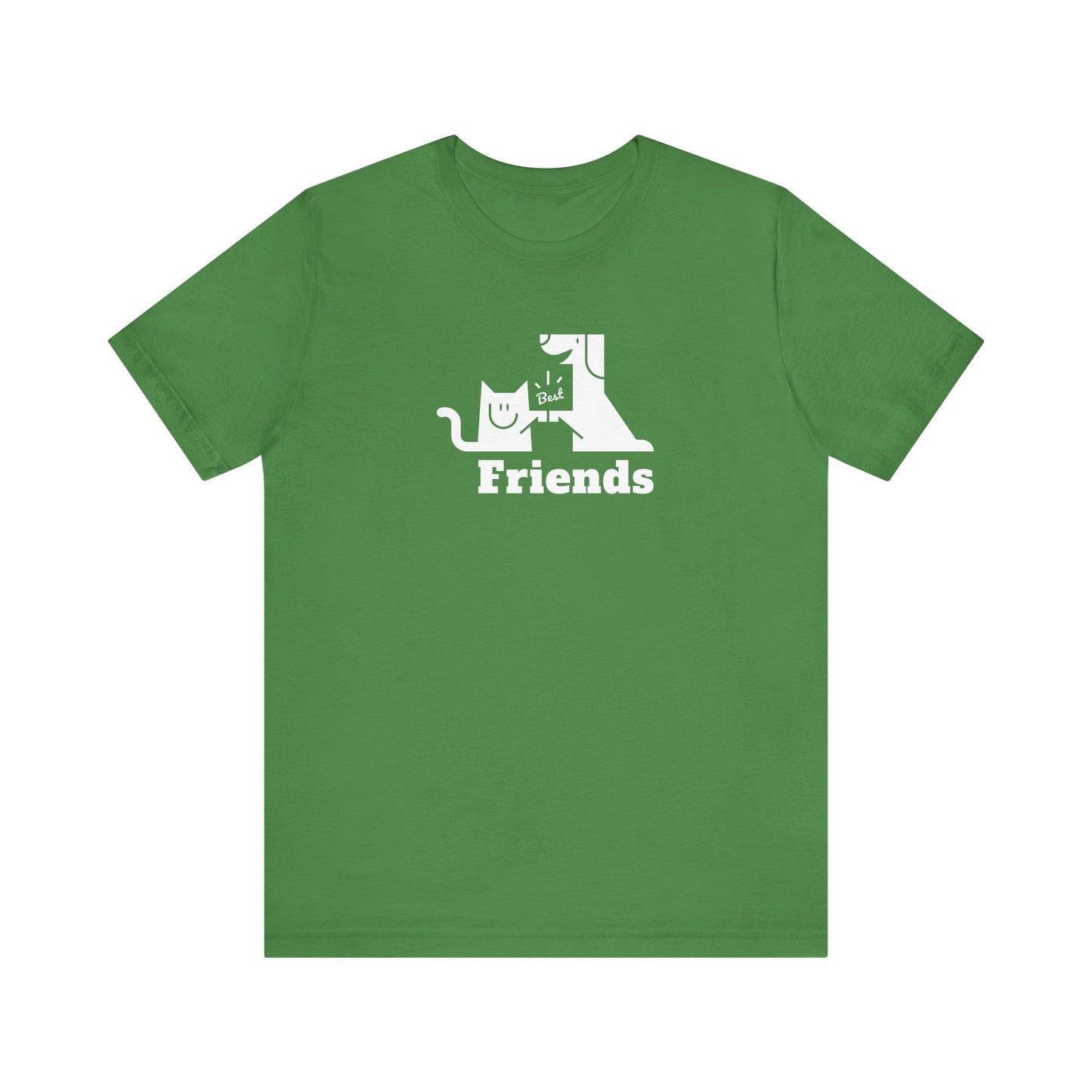 Cat & Dog Hi-5 Each Other Best Friends White Print Unisex Jersey Short Sleeve Tee