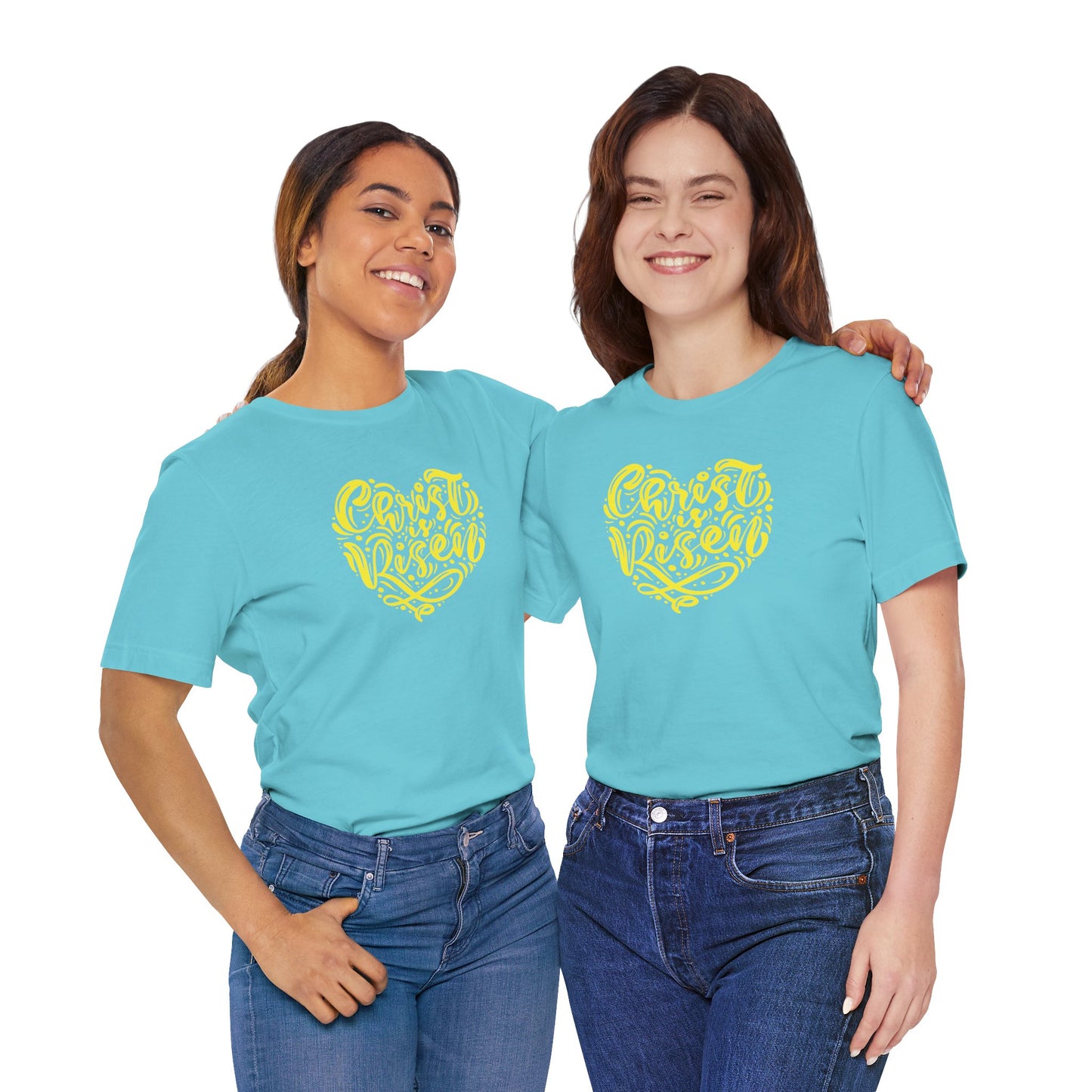 Christ is Risen Heart Shaped Yellow Print Unisex Jersey Short Sleeve Tee