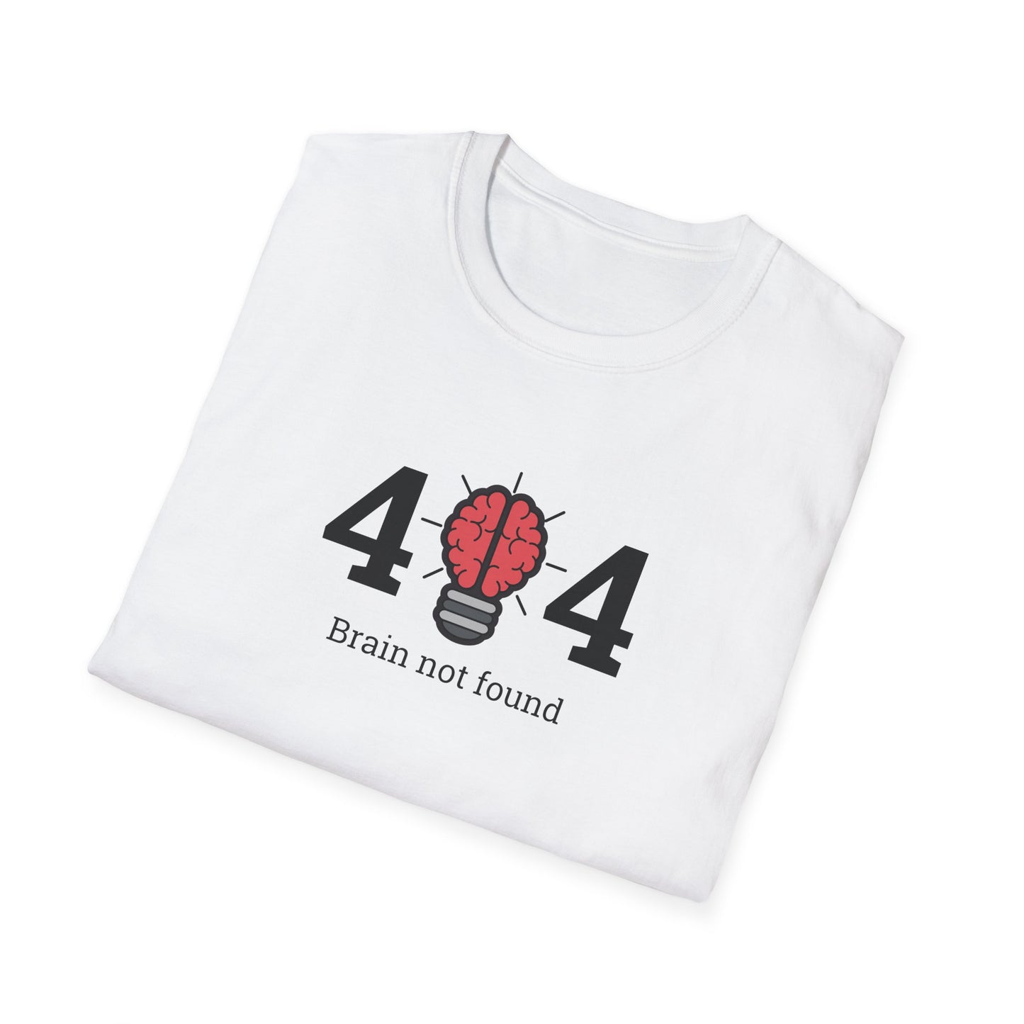 404 Brain Not Found Unisex Softstyle T-Shirt - Fun Casual Tee for Nerds and Tech Lovers