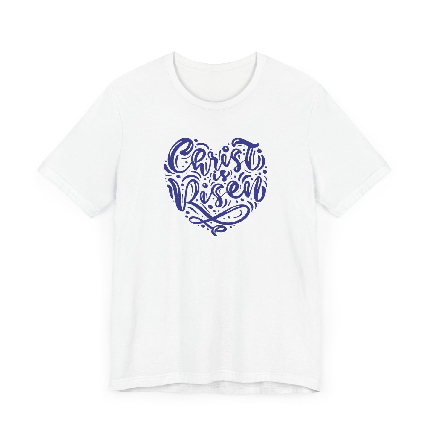 Christ is Risen Heart Shaped Navy Print Unisex Jersey Short Sleeve Tee