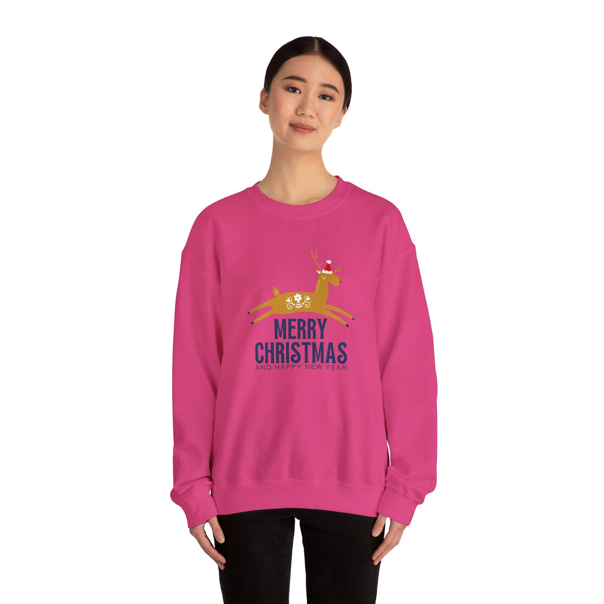 Unisex Heavy Blend Crewneck Sweatshirt Merry Christmas & Happy New Year Reindeer ππ¦β¨