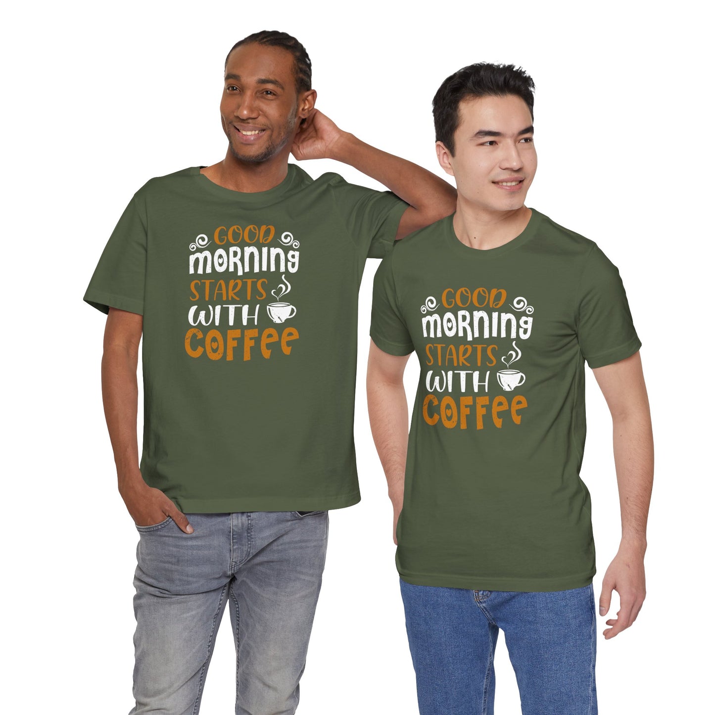 Good Morning Starts With Coffee Unisex Jersey Short Sleeve Tee