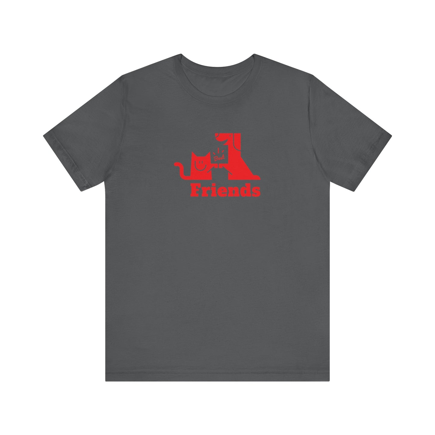 Cat & Dog Hi-5 Each Other Best Friends Red Print Unisex Jersey Short Sleeve Tee