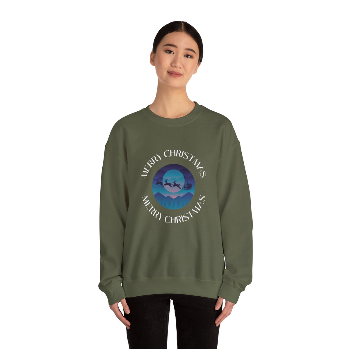 Unisex Heavy Blend Crewneck Sweatshirt Merry Christmas with Santa's Sleigh π
π