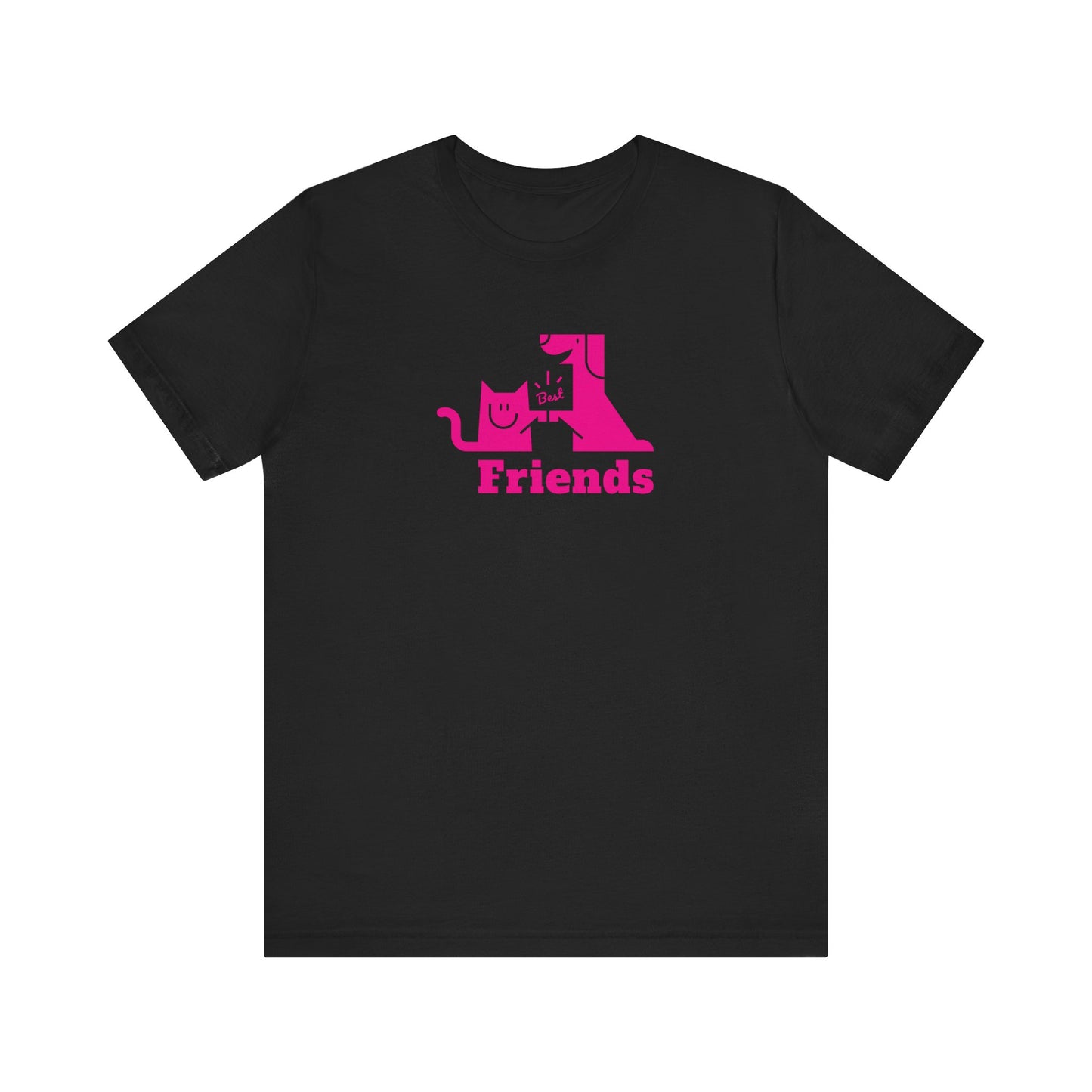 Cat & Dog Hi-5 Each Other Best Friends Pink Print Unisex Jersey Short Sleeve Tee