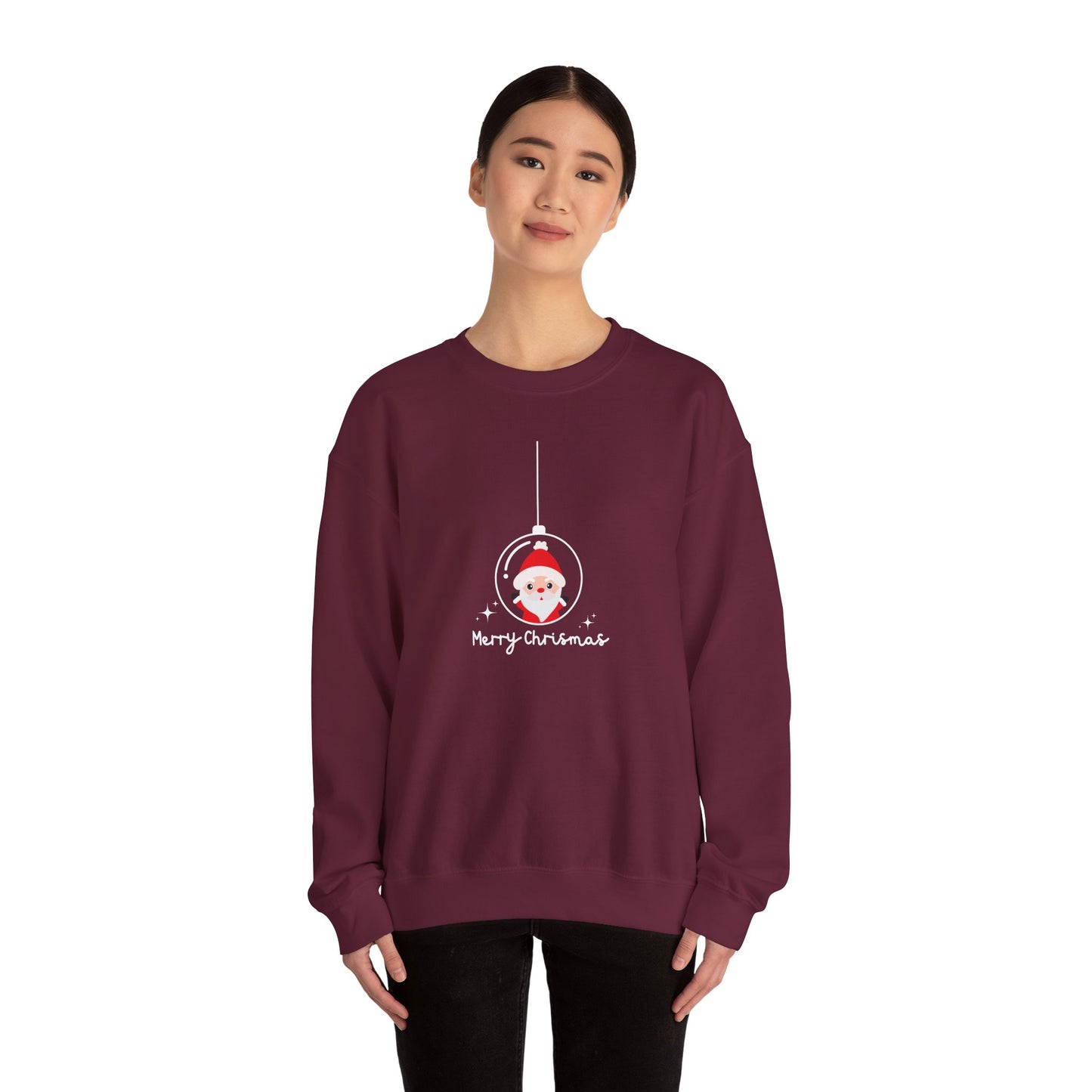 Unisex Heavy Blend Crewneck Sweatshirt Santa in Glass Ornament with Merry Christmas πβ¨