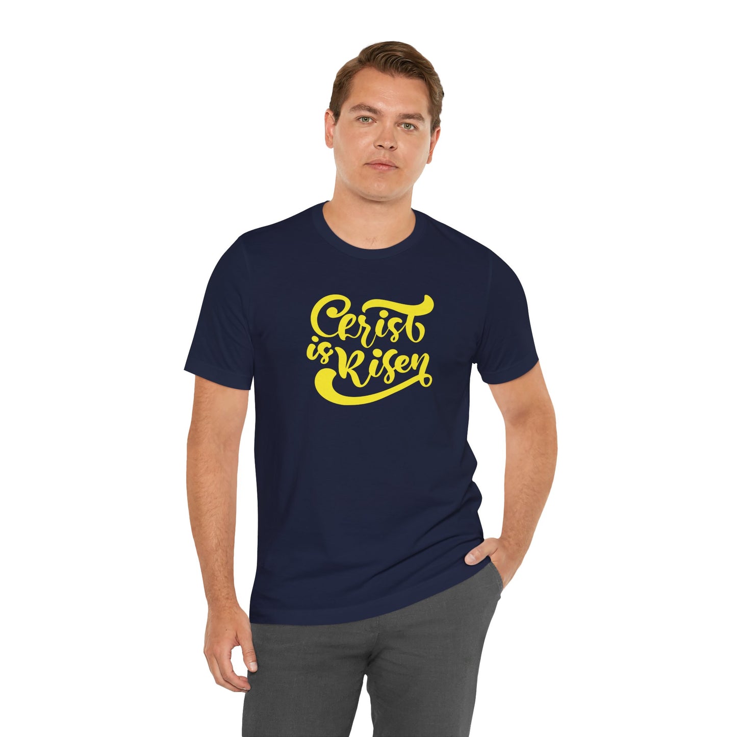 Christ is Risen Yellow Print Unisex Jersey Short Sleeve Tee
