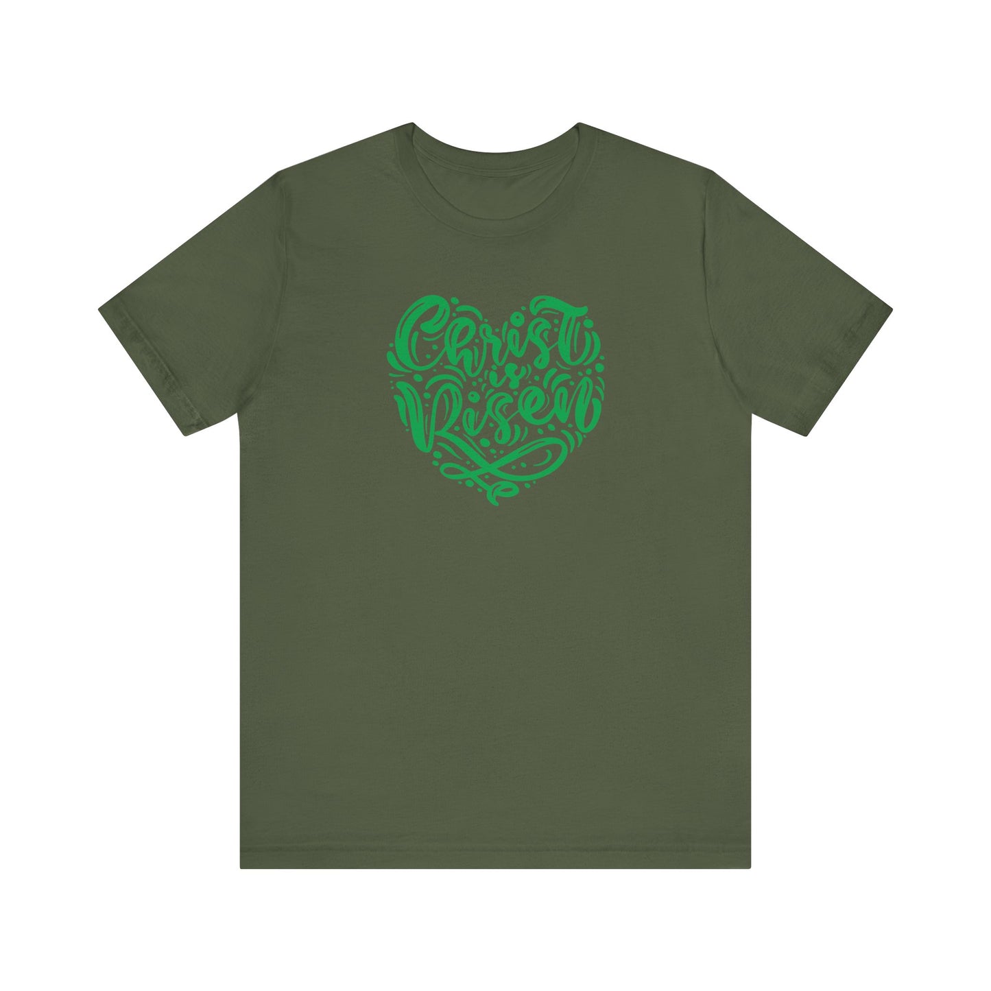 Christ is Risen Heart Shaped Green Print Unisex Jersey Short Sleeve Tee